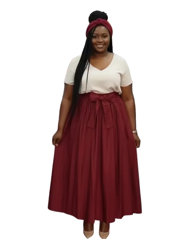 7001- Solid Long Maxi Skirt- Burgundy