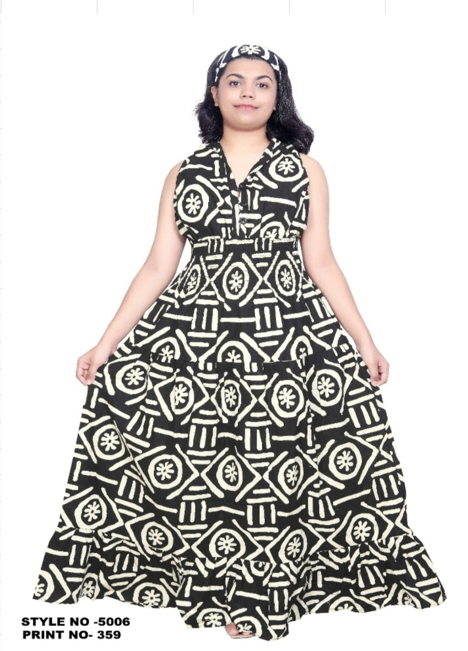 Long Smocked Dress With Scarf 5005-