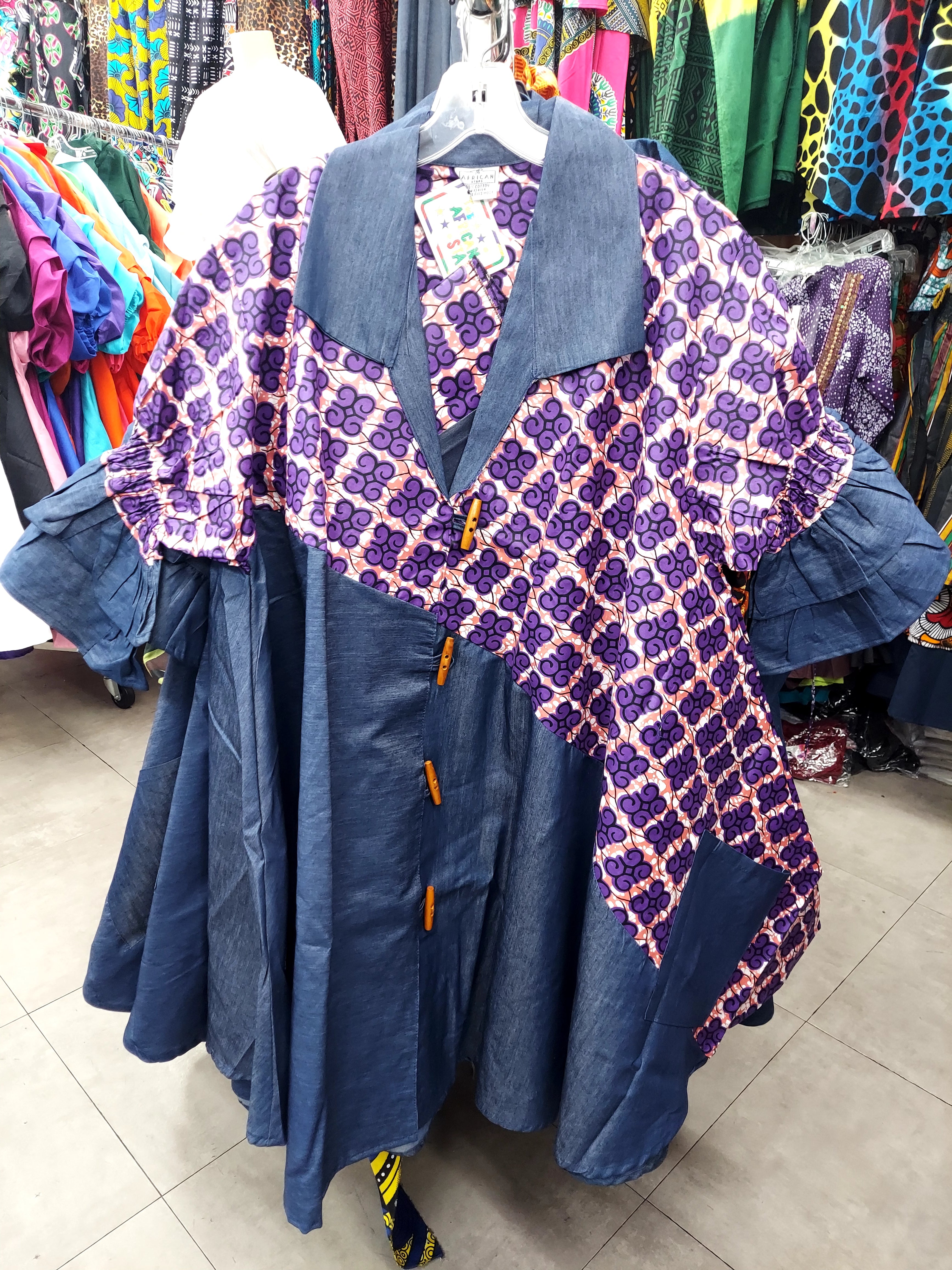 Denim Shirt Dress with Ankara African Print 3139-I