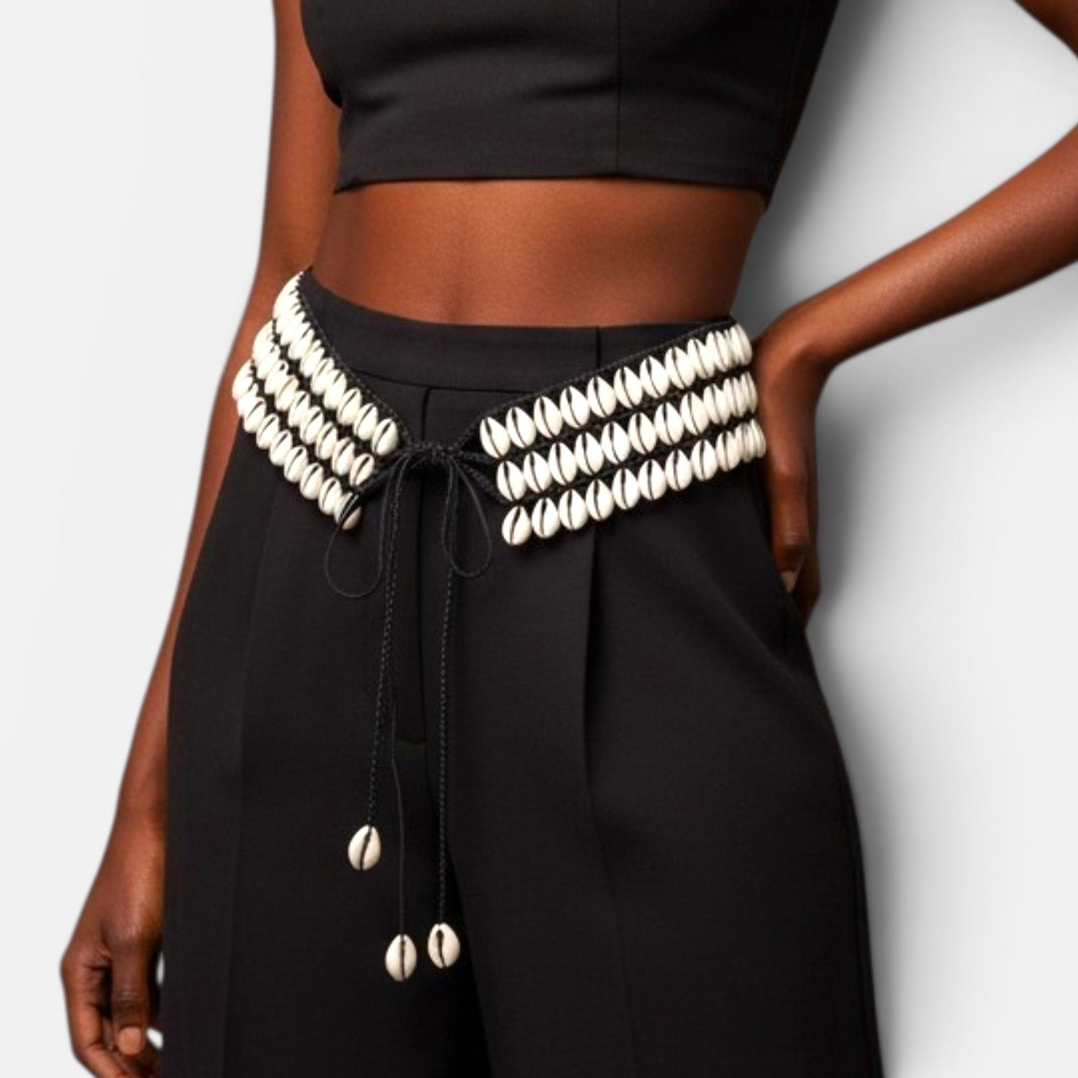Cowrie Shells Waist Belt 3 Layered Bone Color