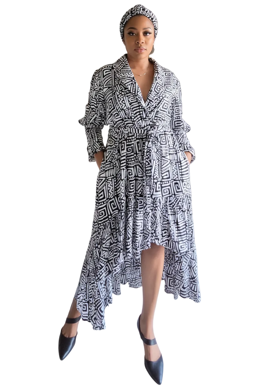 Monocrome Geometric High-Low Dress - 7632R