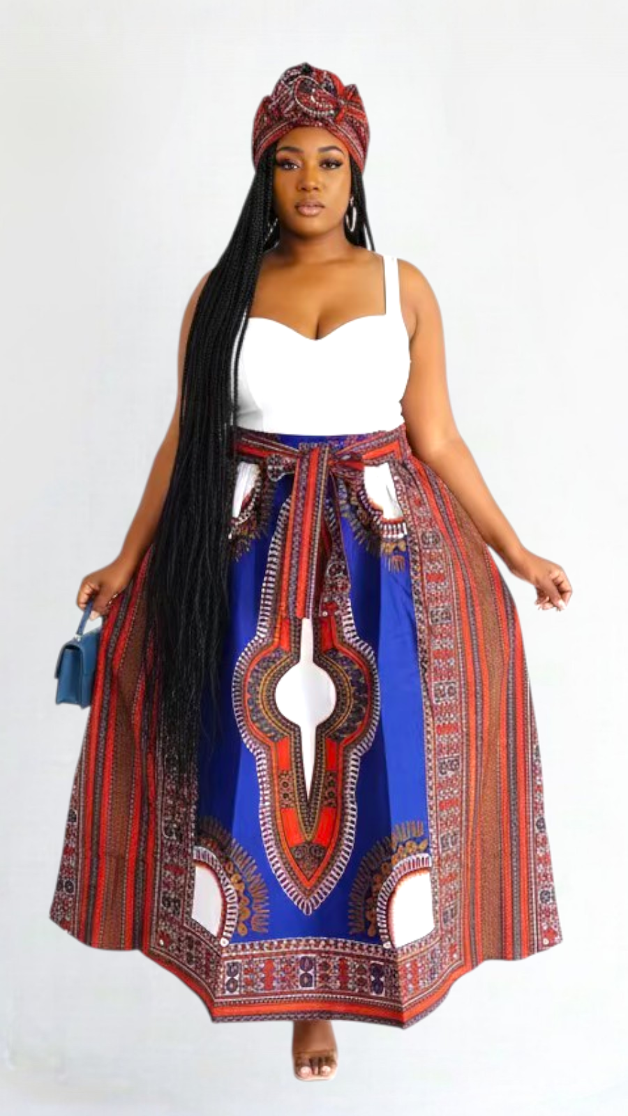 Women Long Dashiki Print Skirt - 6011D