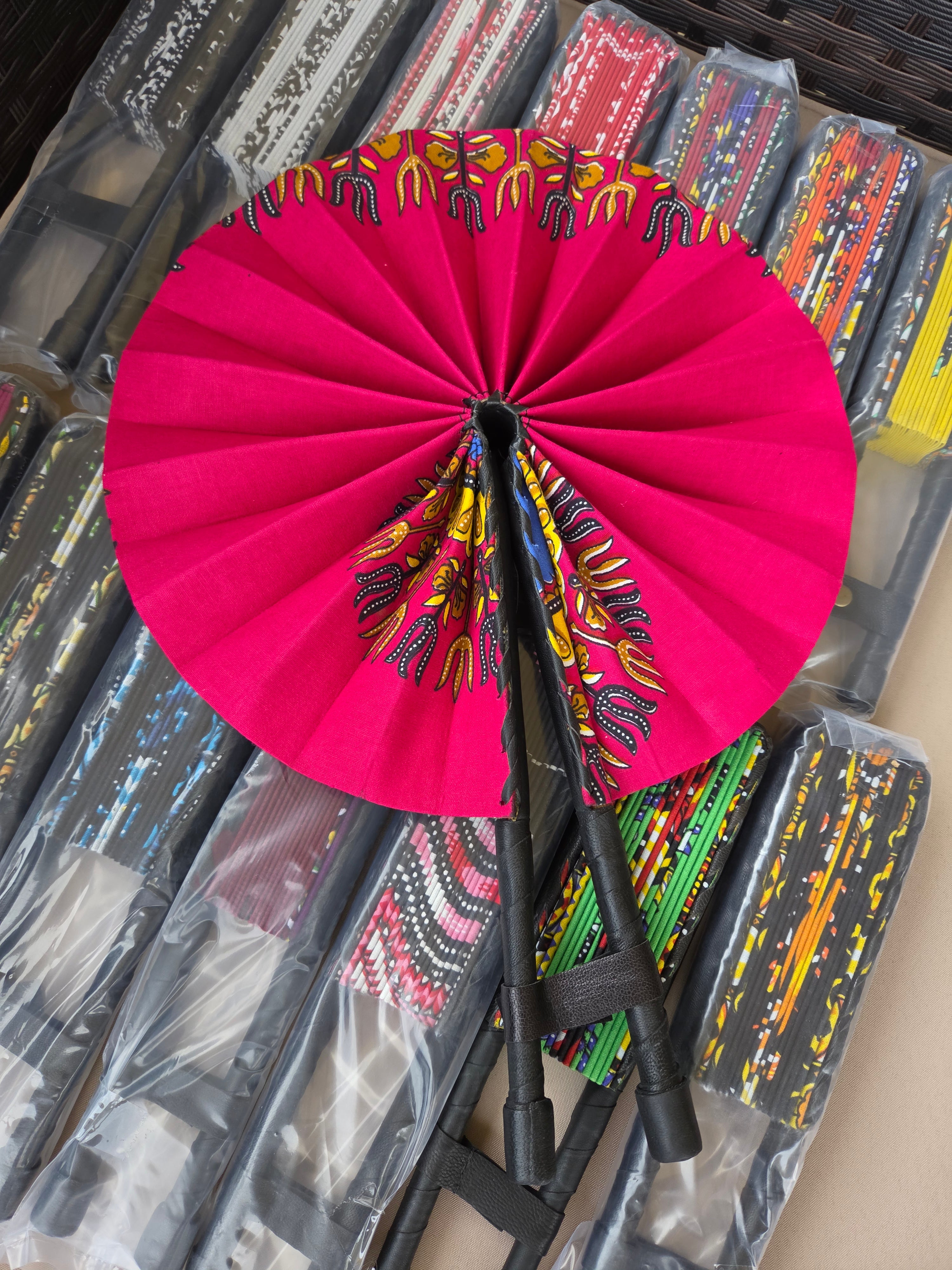 African Dashiki Circle Foldable Handheld Fan /  Black
