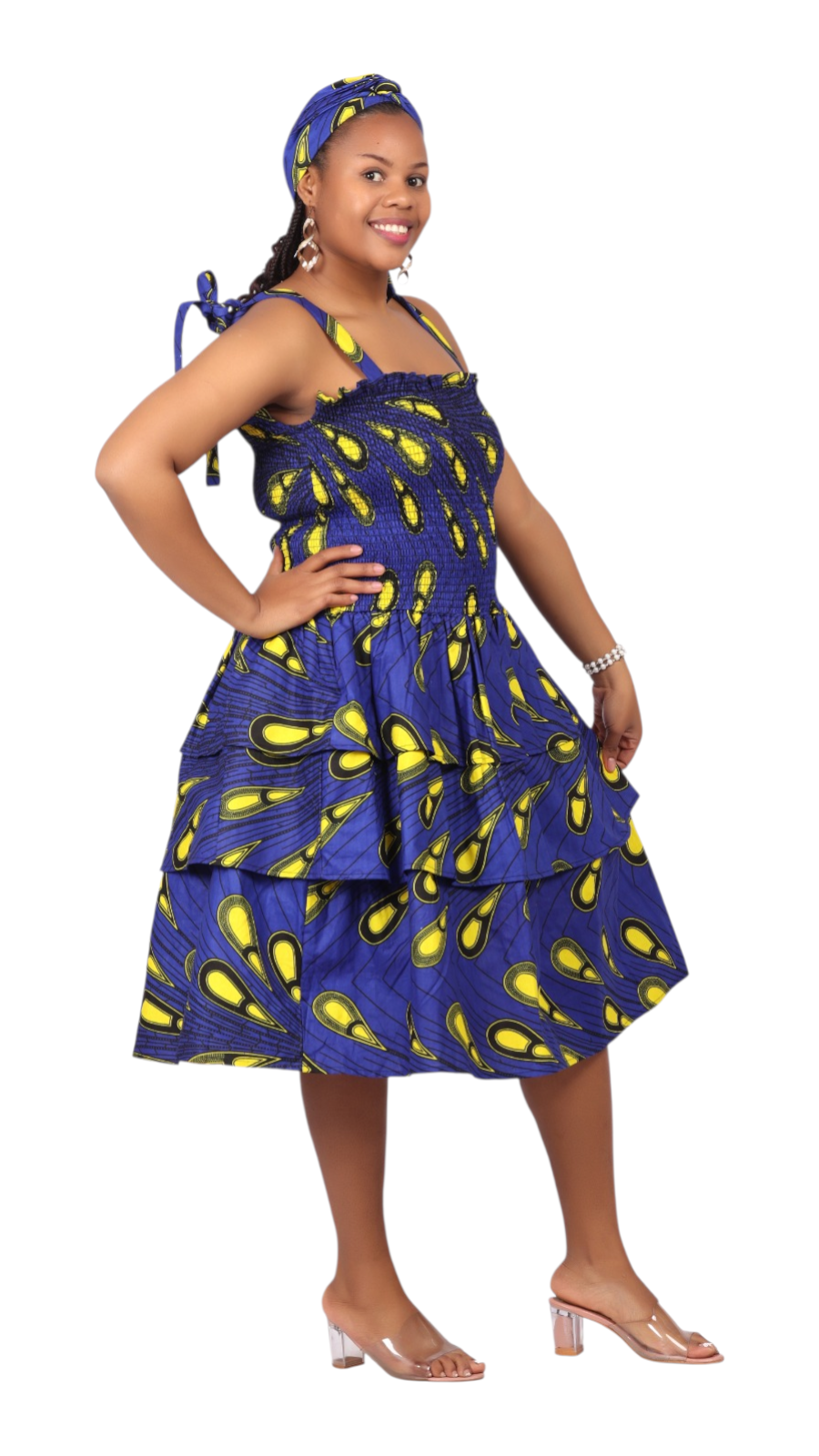 Flounce Dress/Shoulder Straps /African Anarka  Print G KVZ66