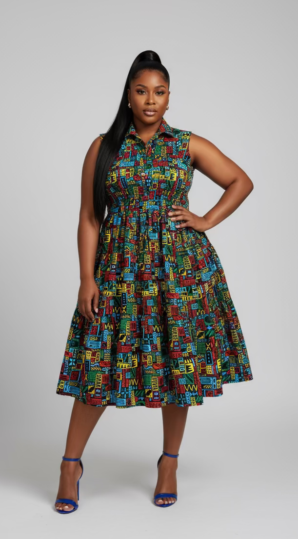 KVC24- Middi Halter Smock Dress