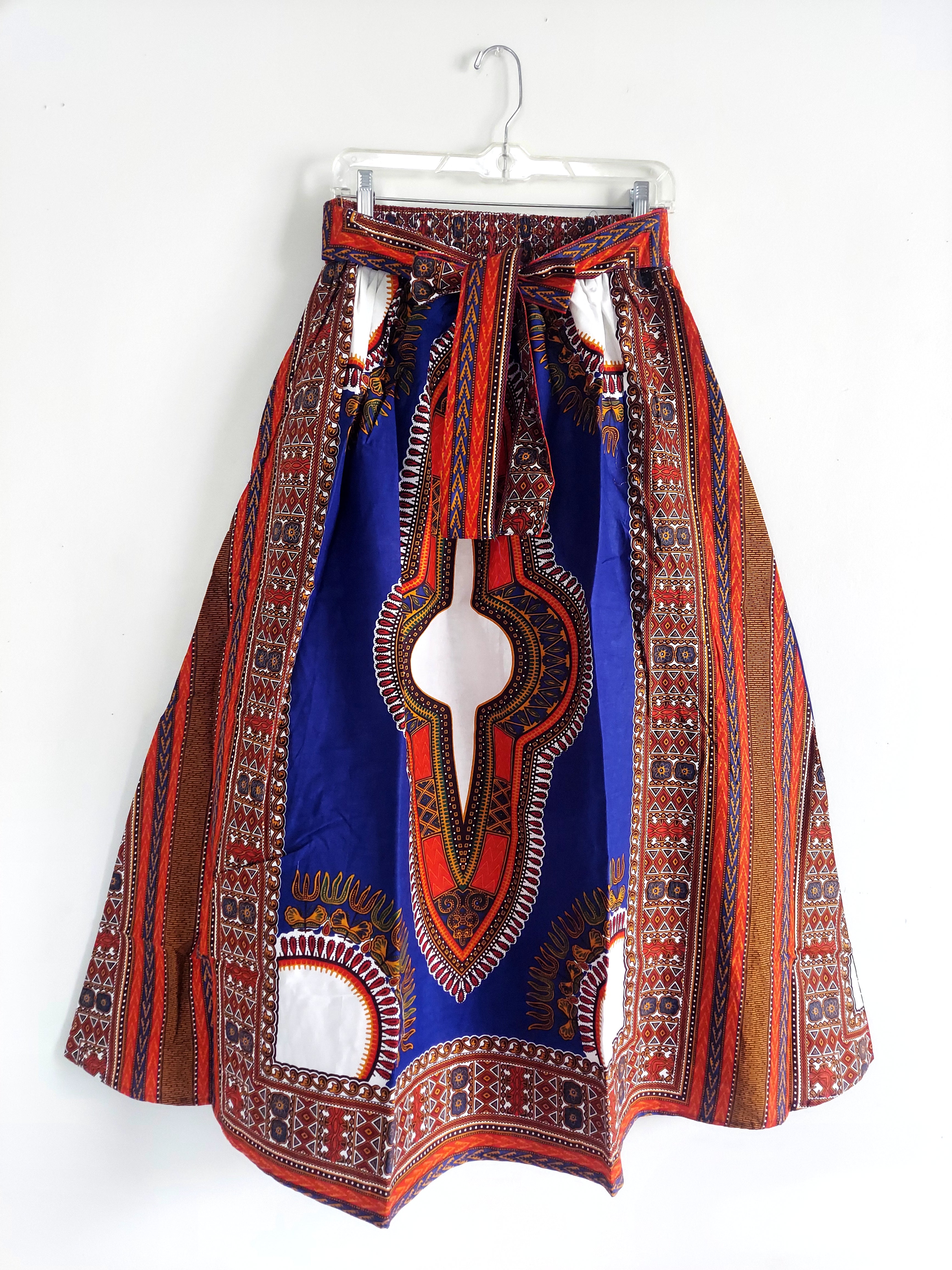 Women Long Dashiki Print Skirt - 6011D