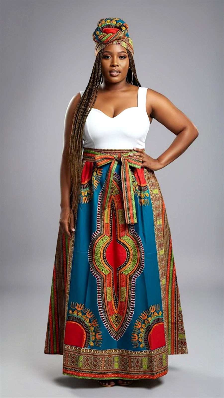 Women Long Dashiki Print Skirt - 6011D