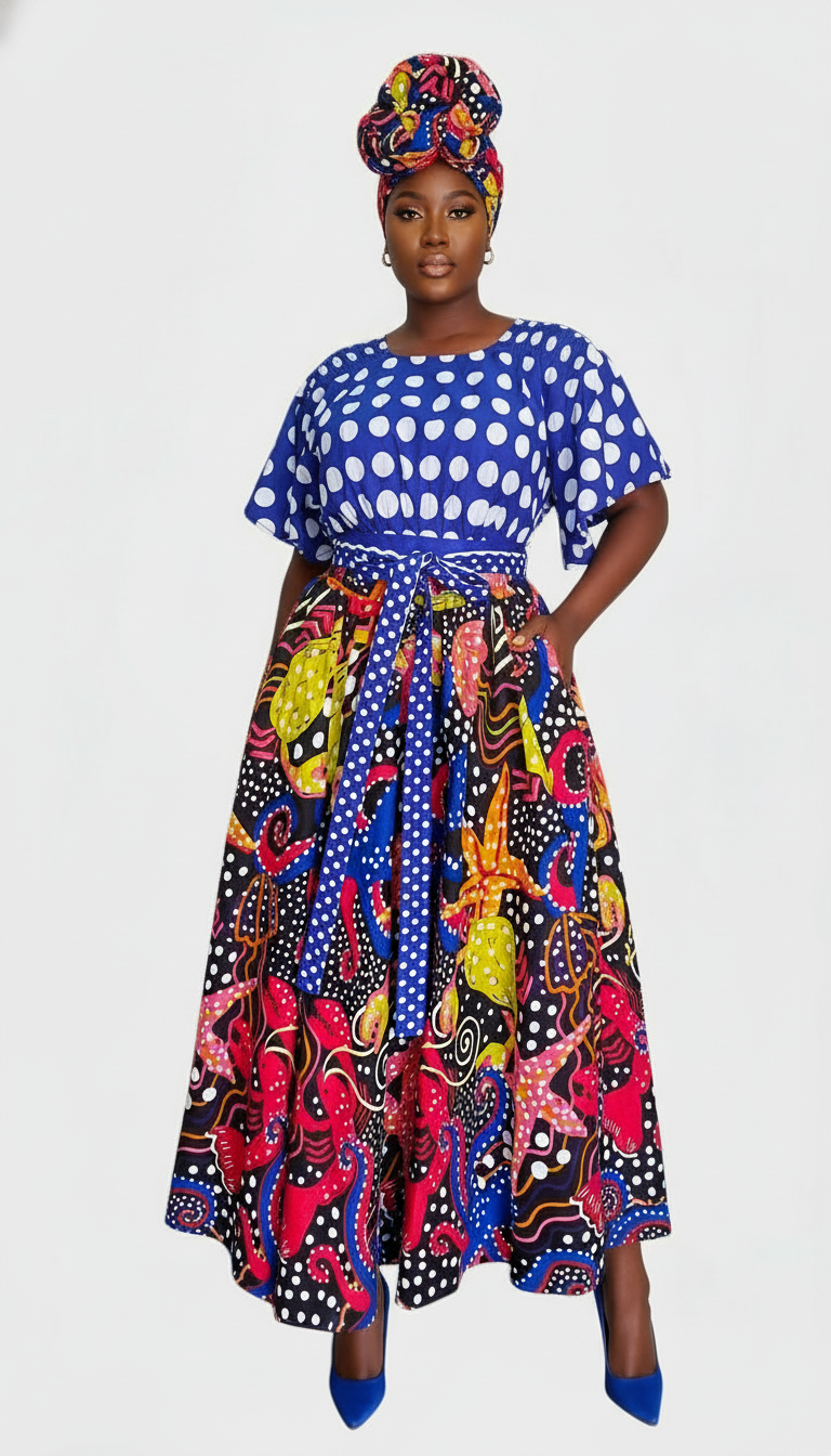 Set / Long Maxi Skirt & wrap Top Set - Print 7001 - 558