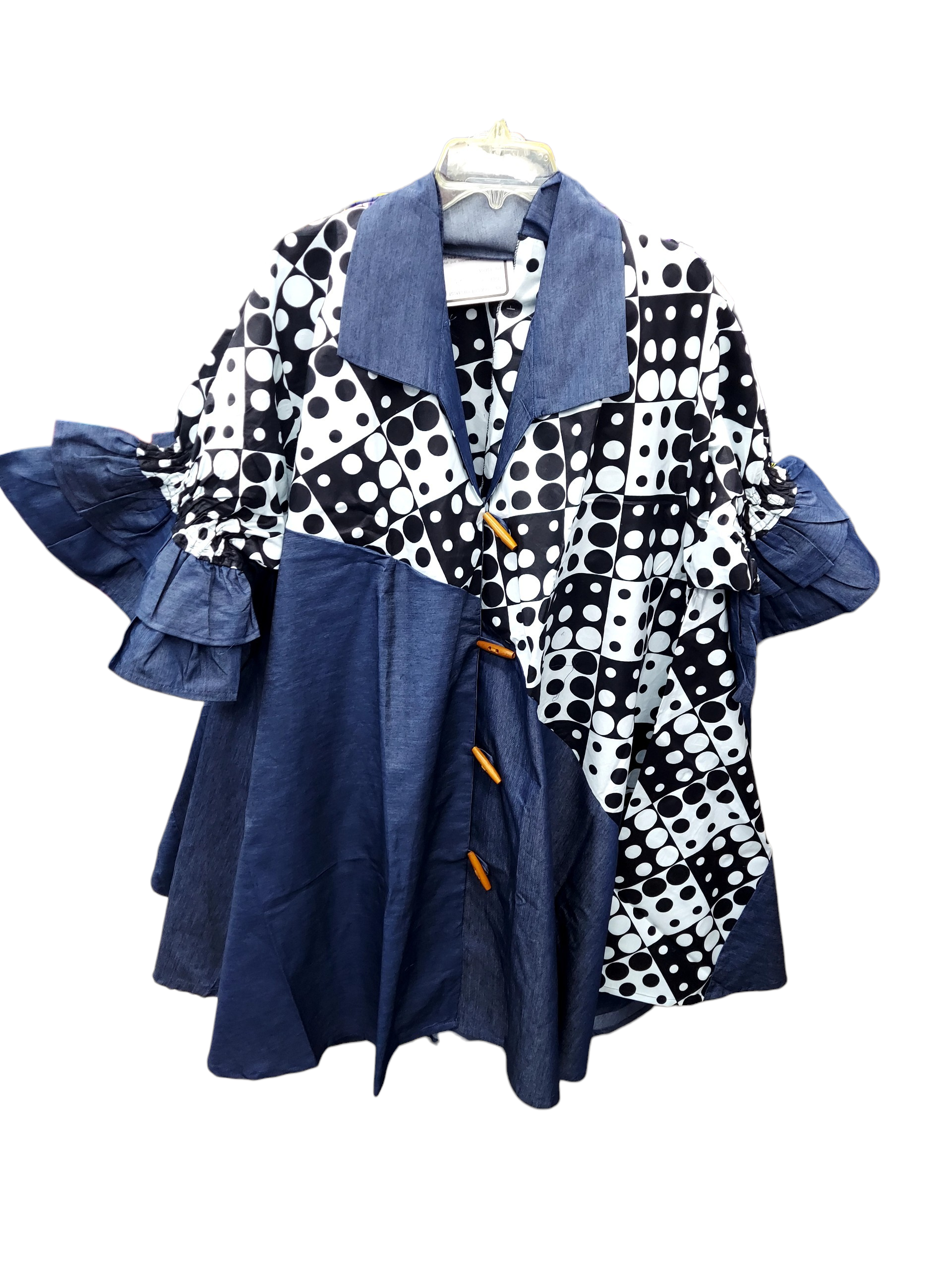 Denim Shirt Dress with Ankara African Print 3139-K
