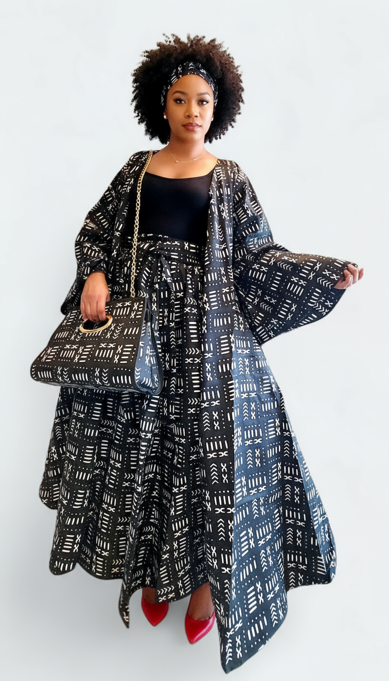 3pcs Set Maxi Skirt Pocketbook wrap Dress B