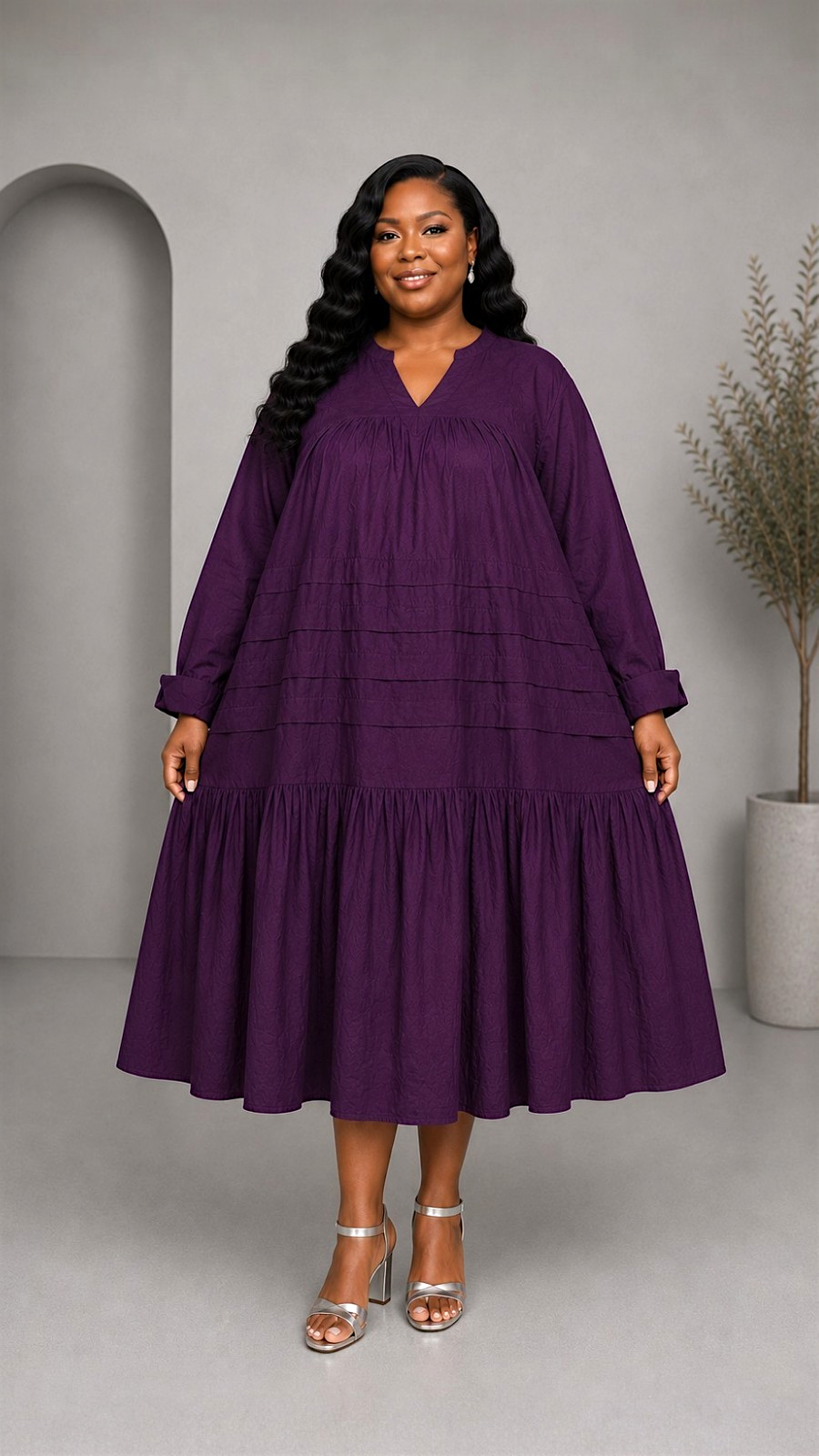 Midi  Solid Dress / Blouse - Purple 7580