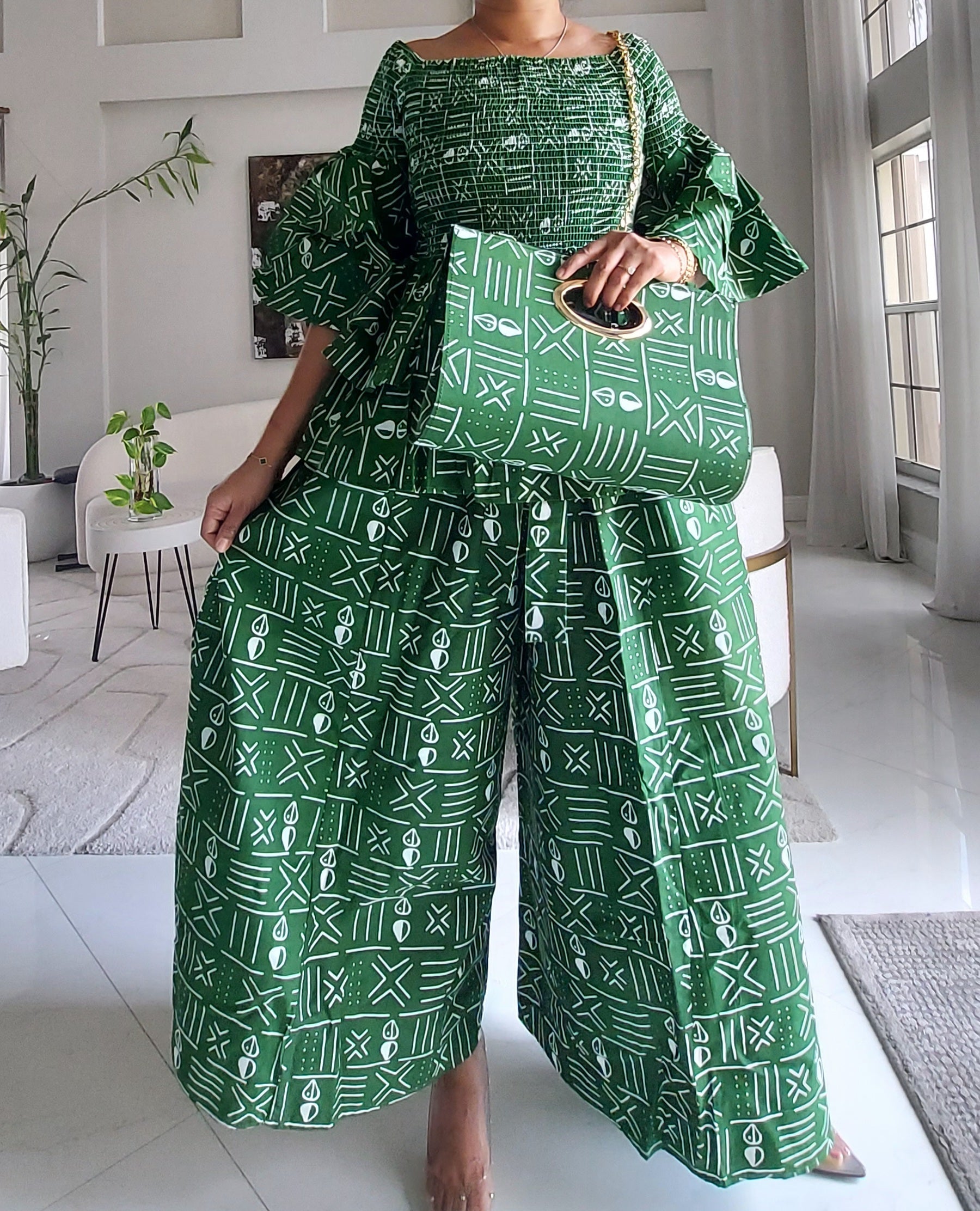 5-Piece African Ankara Pant Set Emerald - 019-PS14