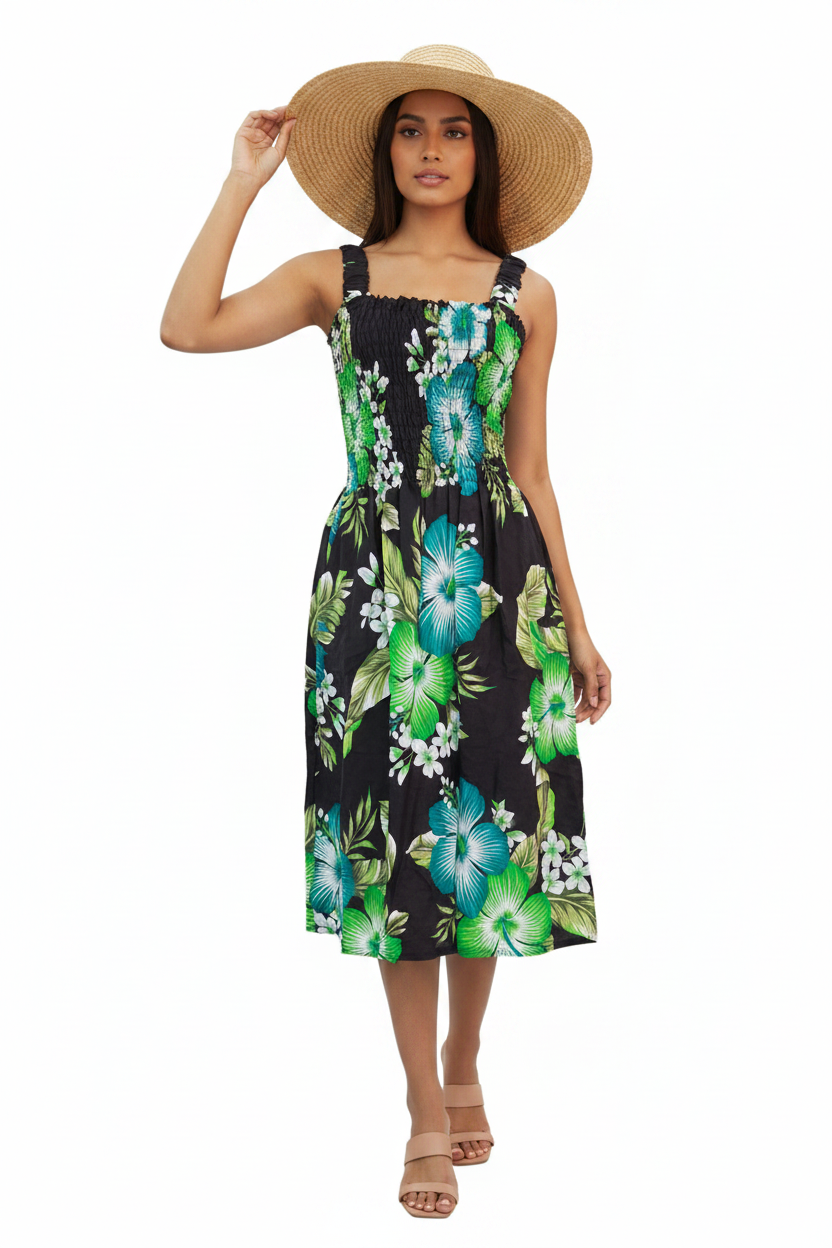 Hawaiian Floral Dress/ Mid Length/ Spagetti Straps- 571