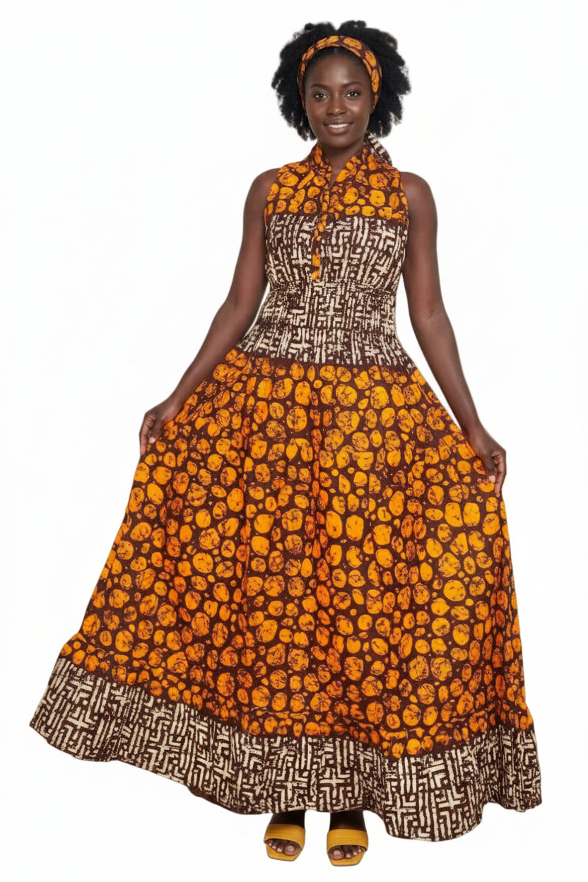 Long Smocked Dress With Scarf 5005 - 692