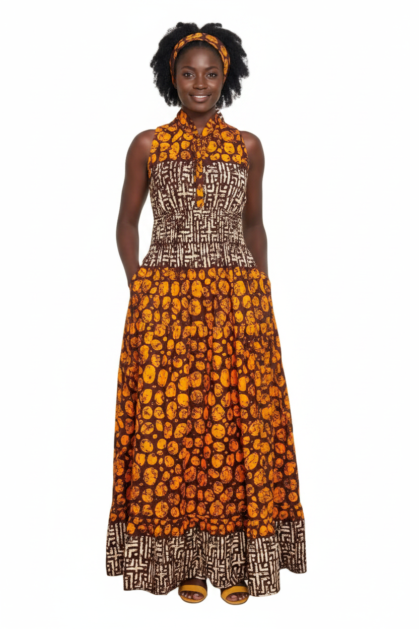 Long Smocked Dress With Scarf 5005 - 692