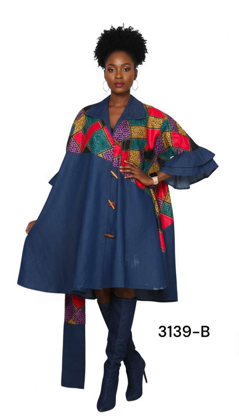 Denim Shirt Dress with Ankara African Print 3139-B