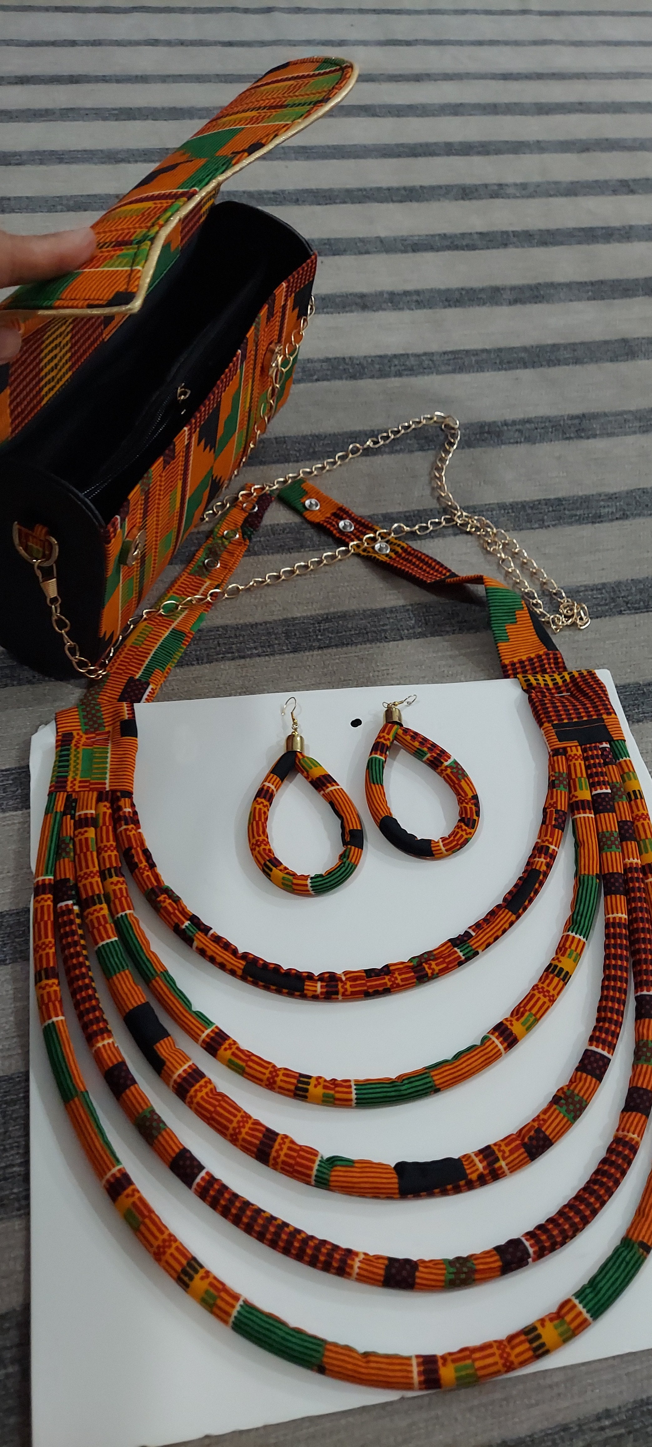 Clutch Bag & Rope  Necklace Set /African Kente /Ankara 19