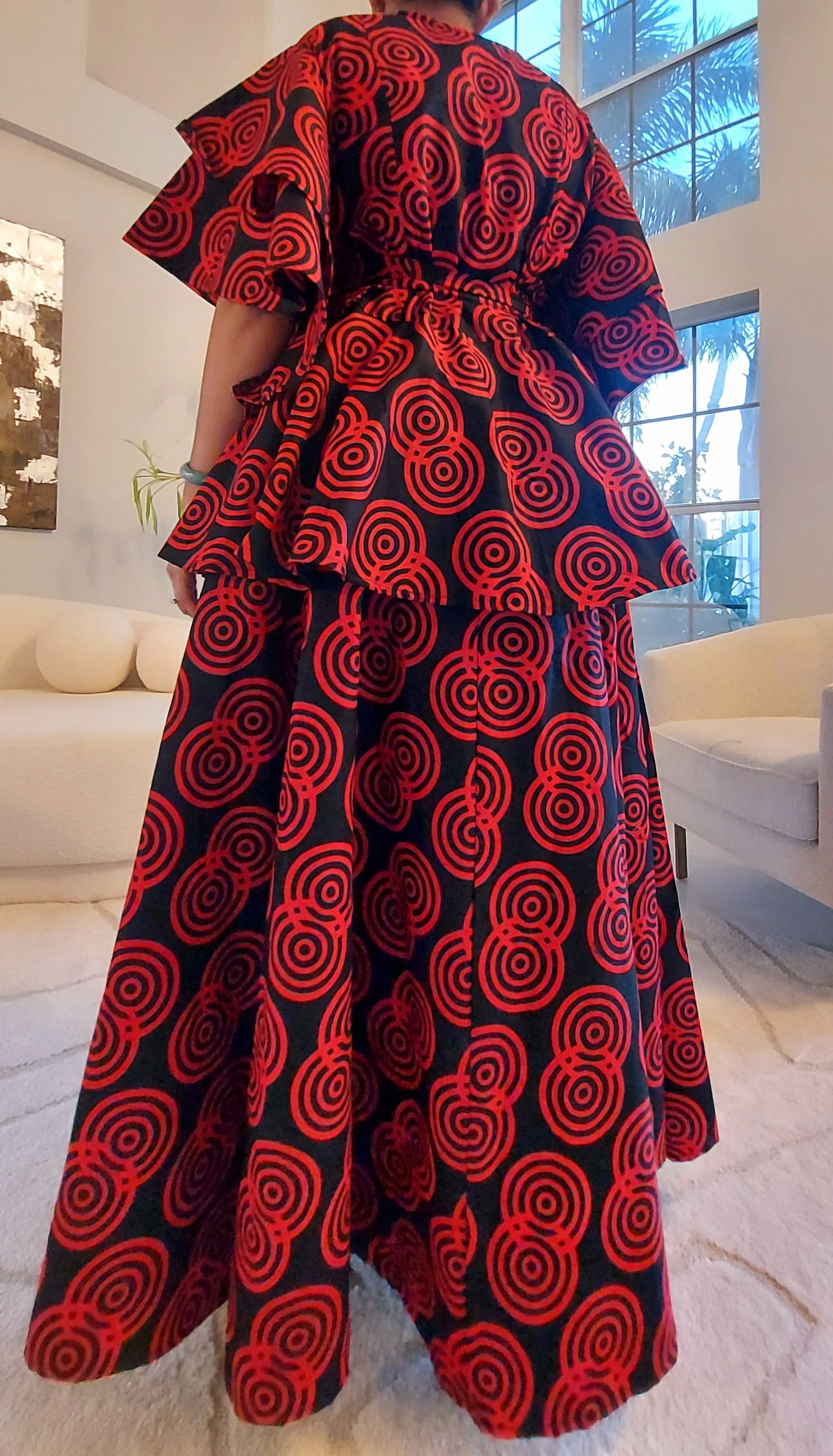 Wrap Blouse & Long Skirt-Red/Black