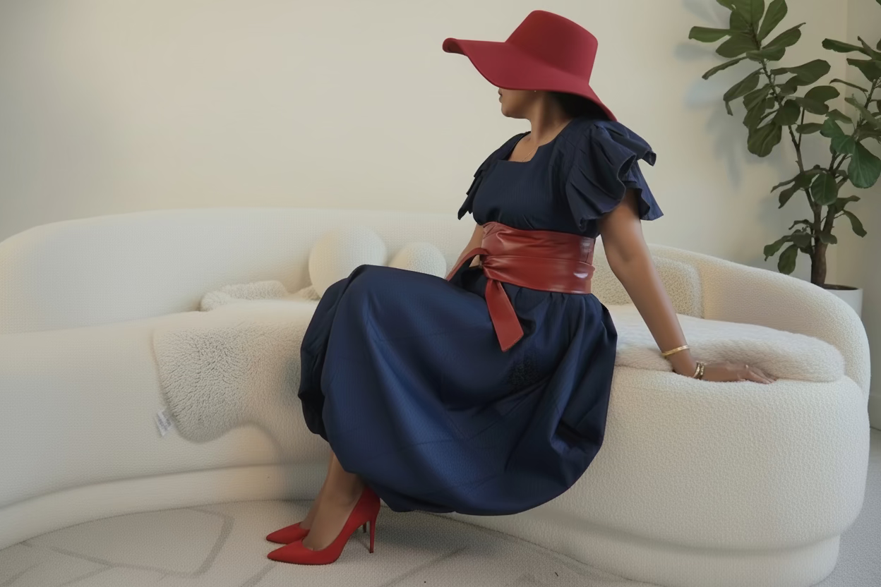 Balloon Dress/ Solid/Blue Denim- 7745