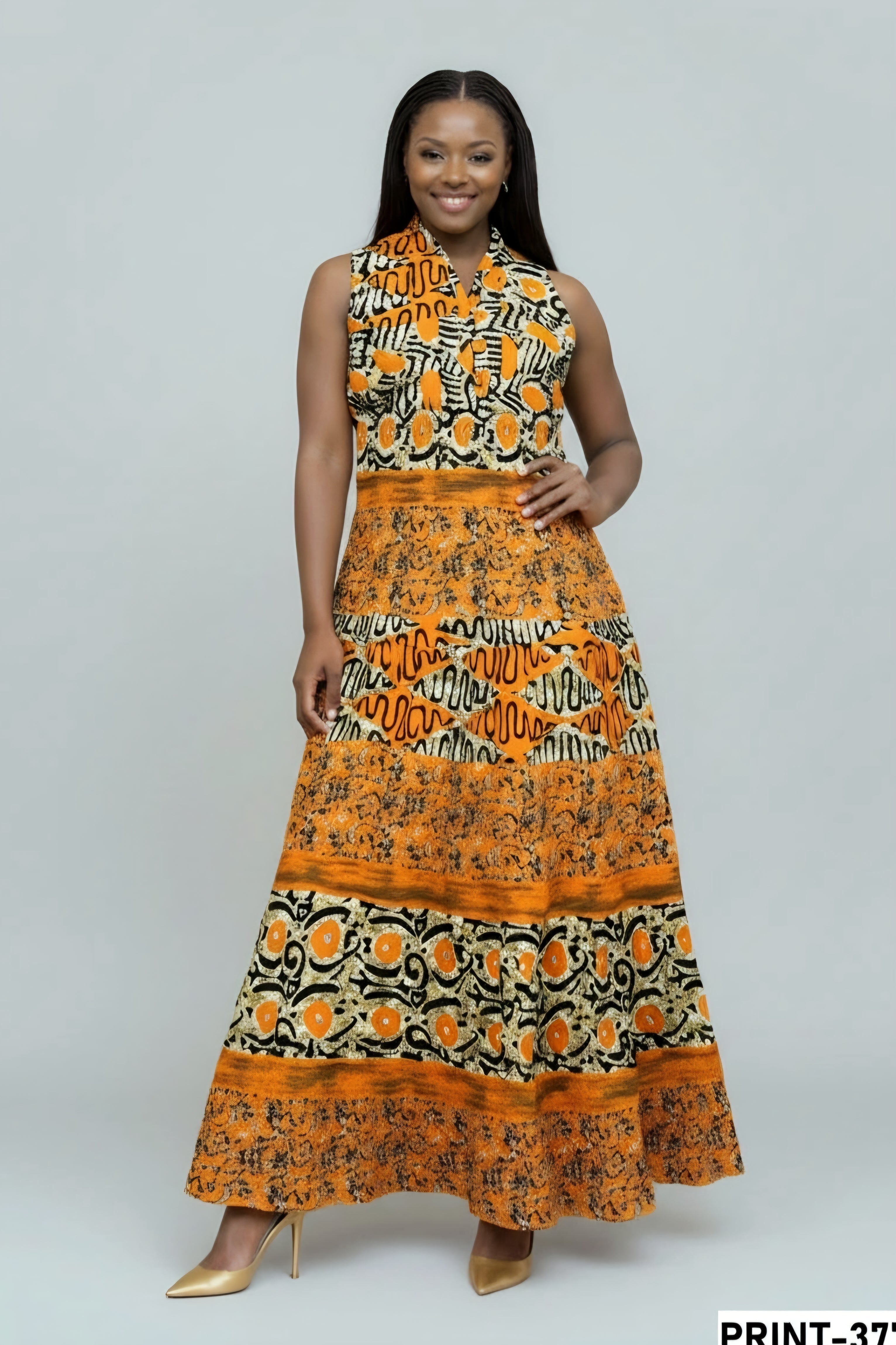 Long Smocked Dress With Scarf 5005 / 3028L