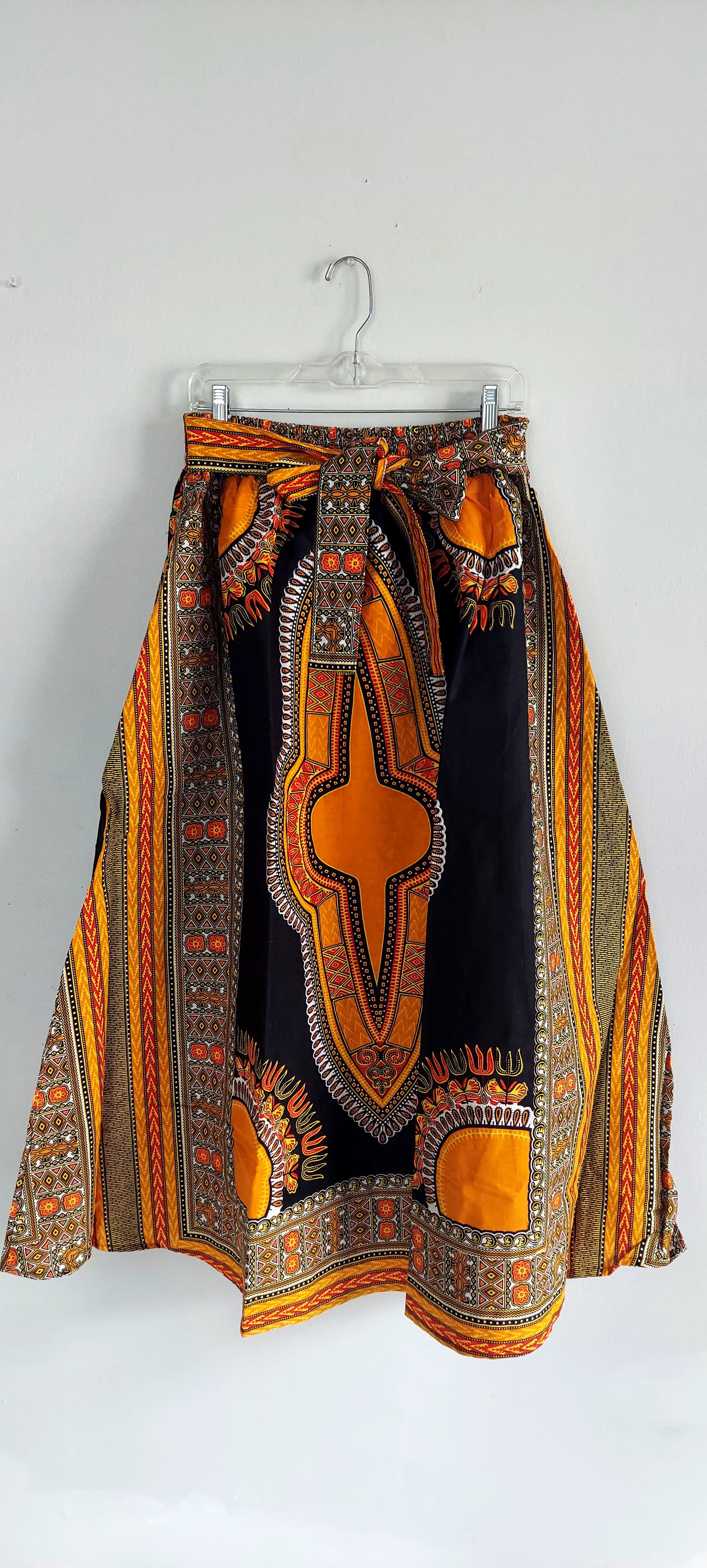 Women Long Dashiki Print Skirt - 6011D Orange