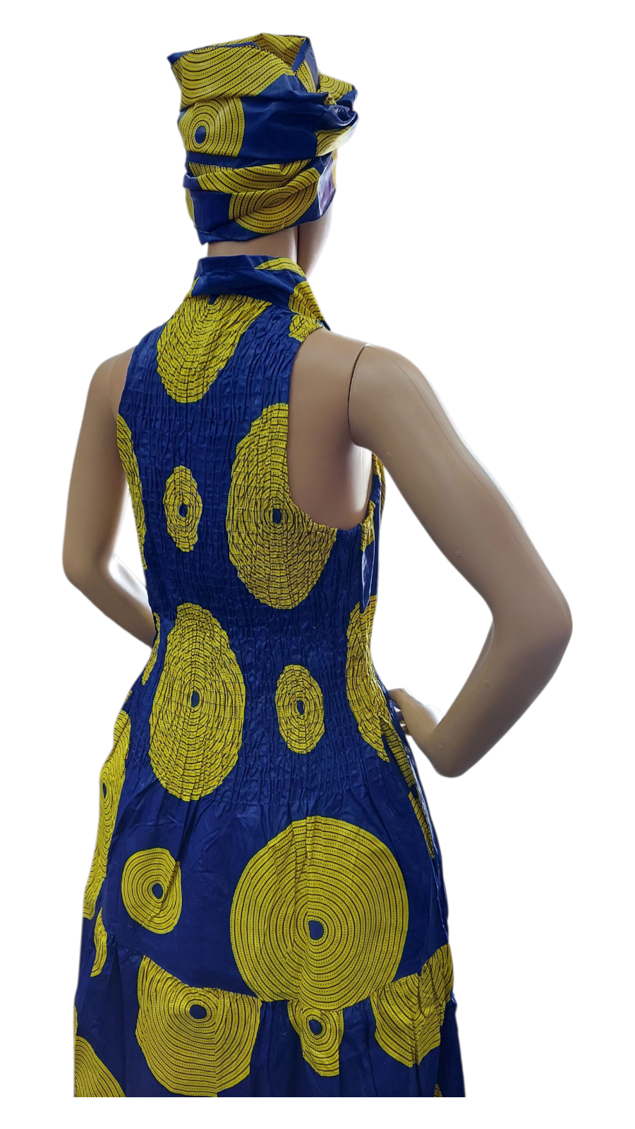 Smocked Halter Dress With Scarf Yellow Circle- 3028L