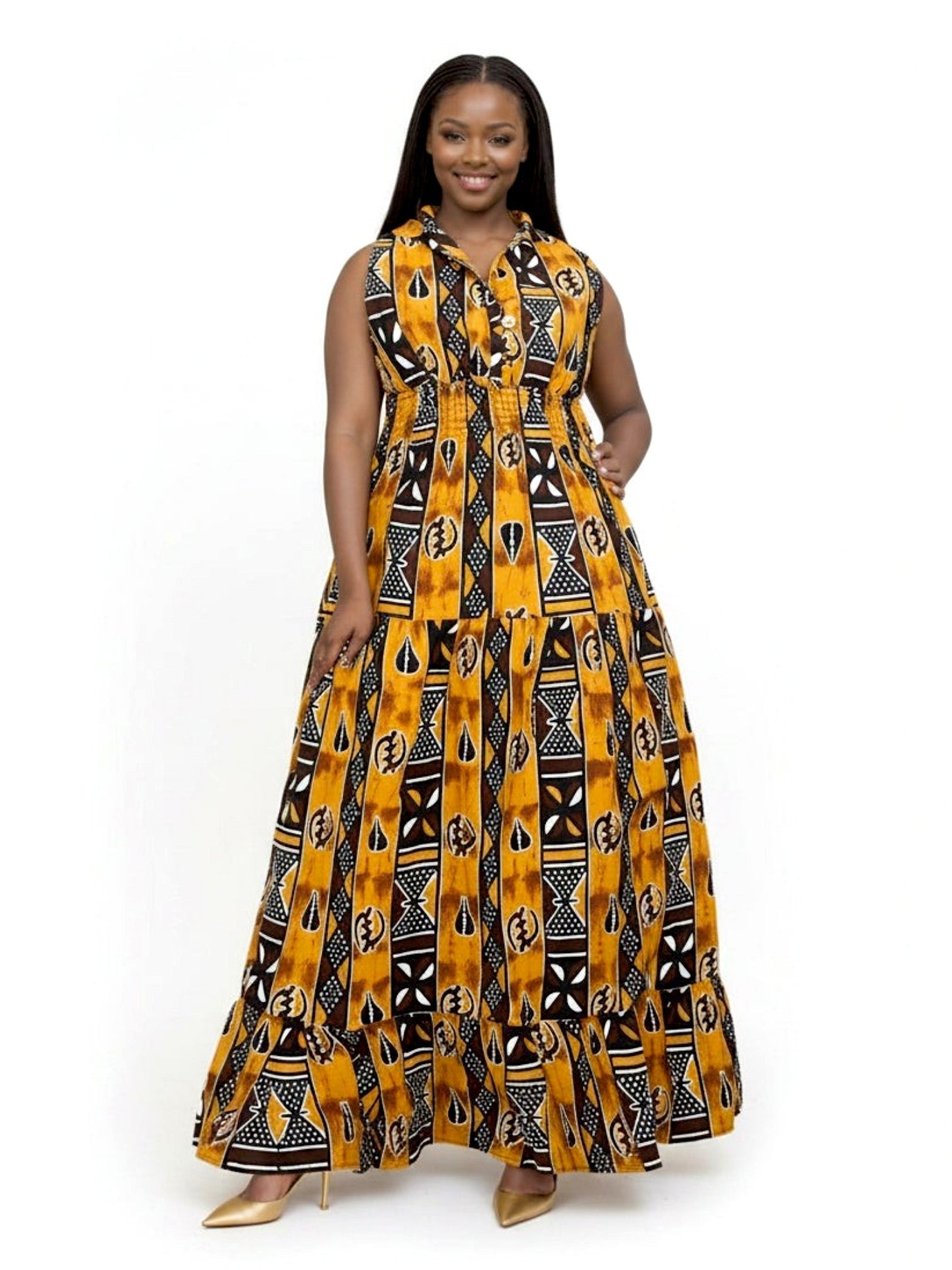 Long Smocked Dress With Scarf 5005 / 3028L