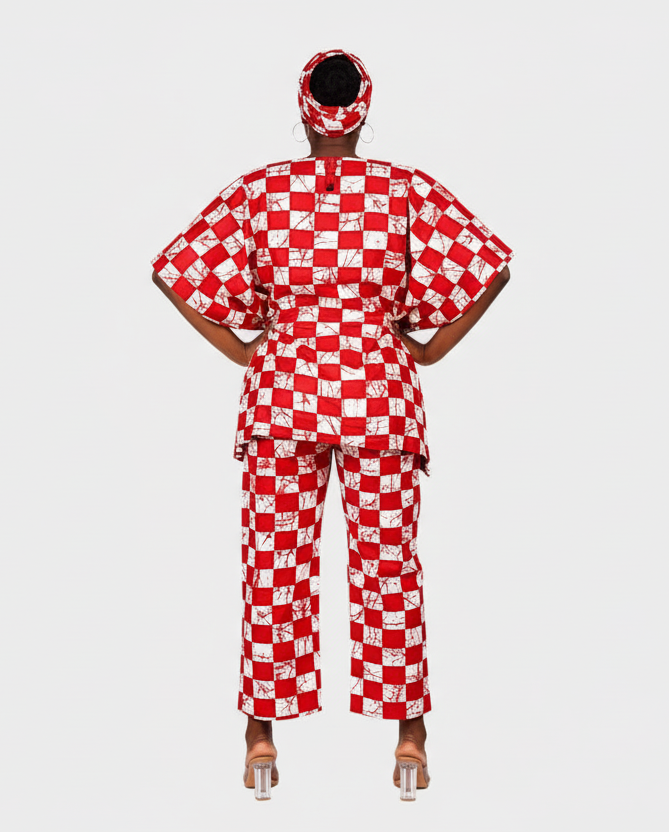 Peplum / kaftan Top & Pant Set Red/White 806