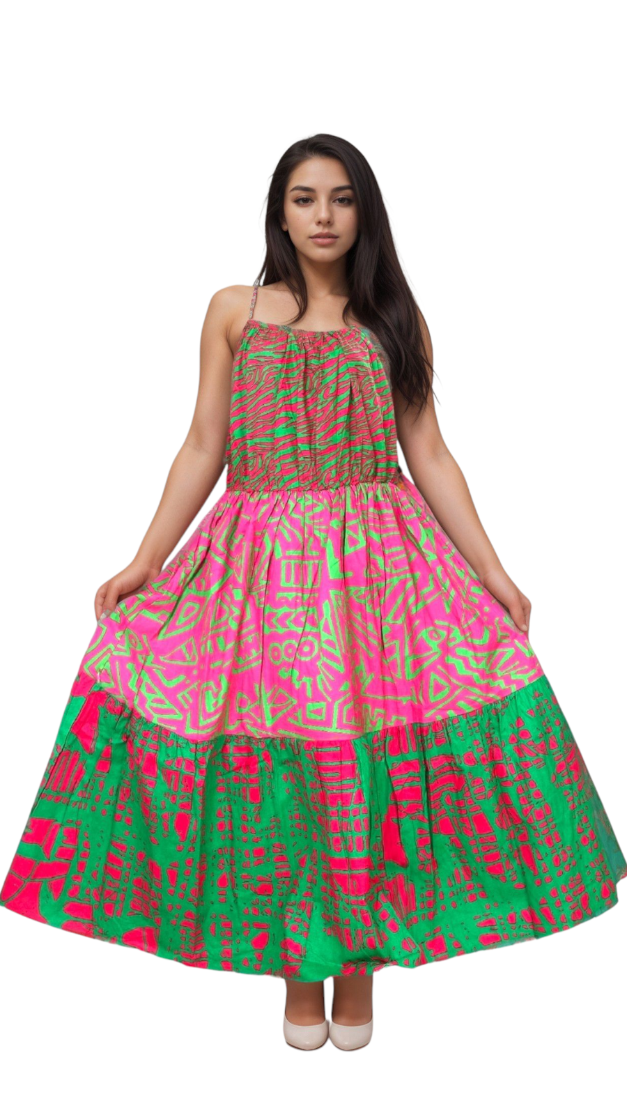 7709 Long Tube  Dress-  Pink Print