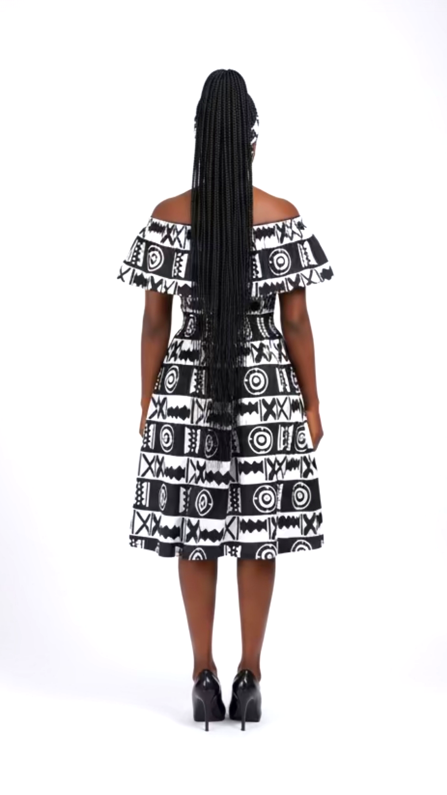 3014M- Middi  Dress - White/Black Print 65