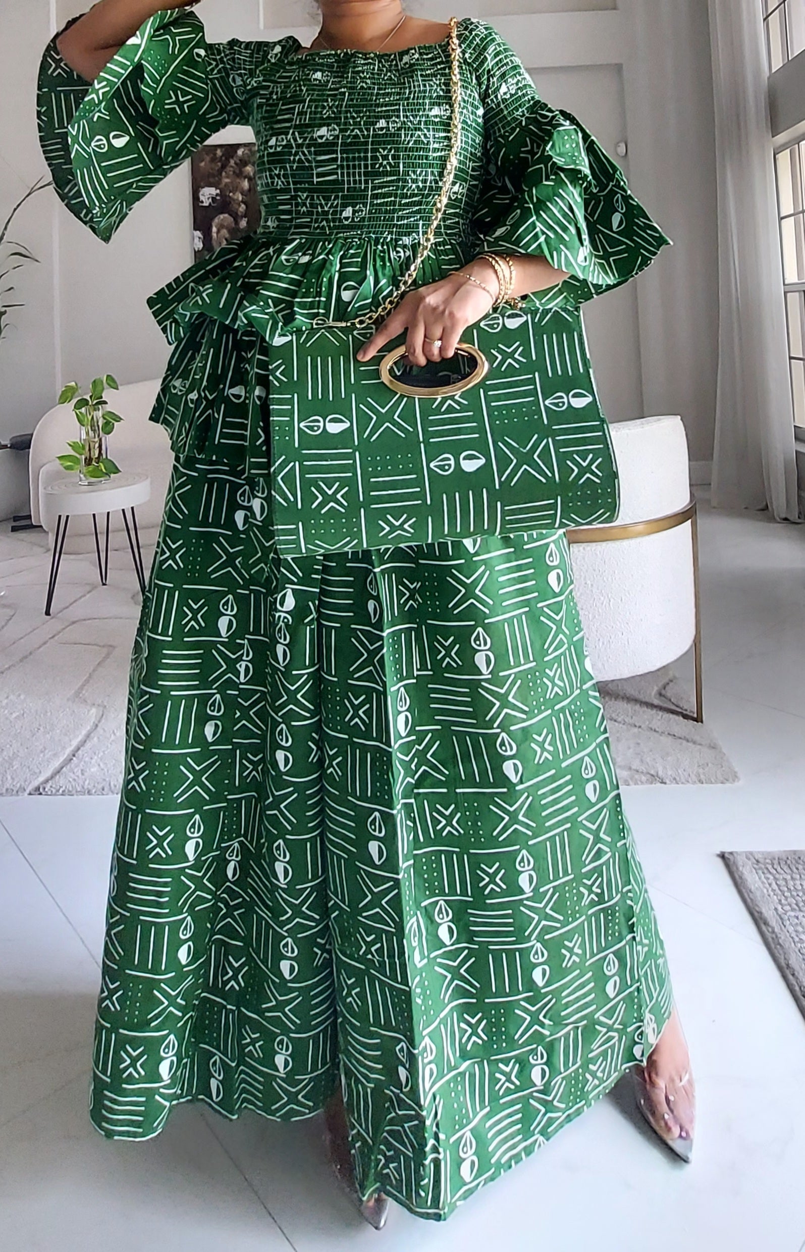 5-Piece African Ankara Pant Set Emerald - 019-PS14