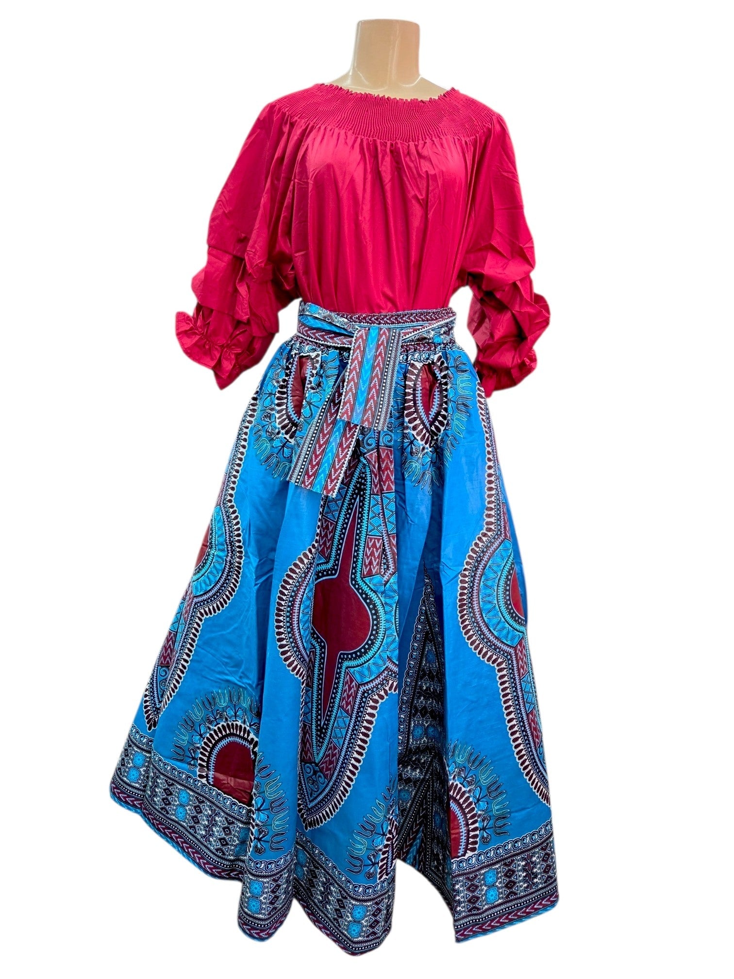 Maxi Skirt AfricanDashiki - Blue /Burgundy 7001