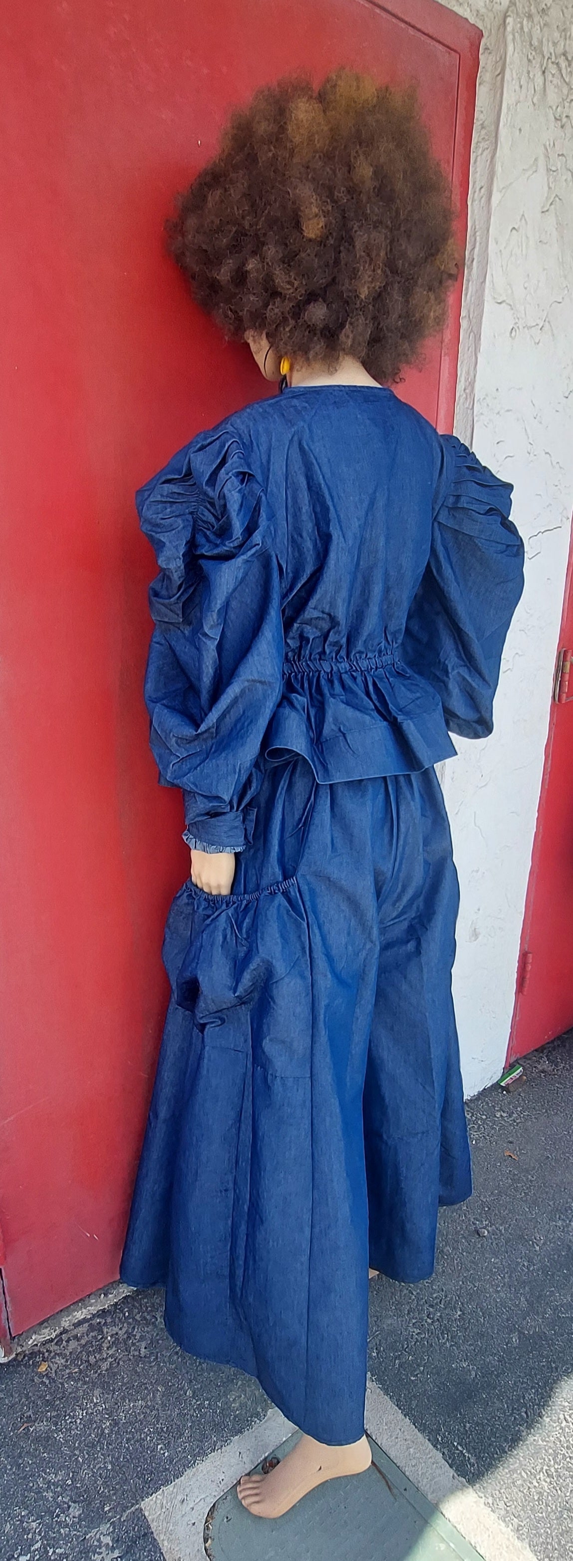 Women Set -  Denim Palazzo  Pant & Top - Indigo Blue