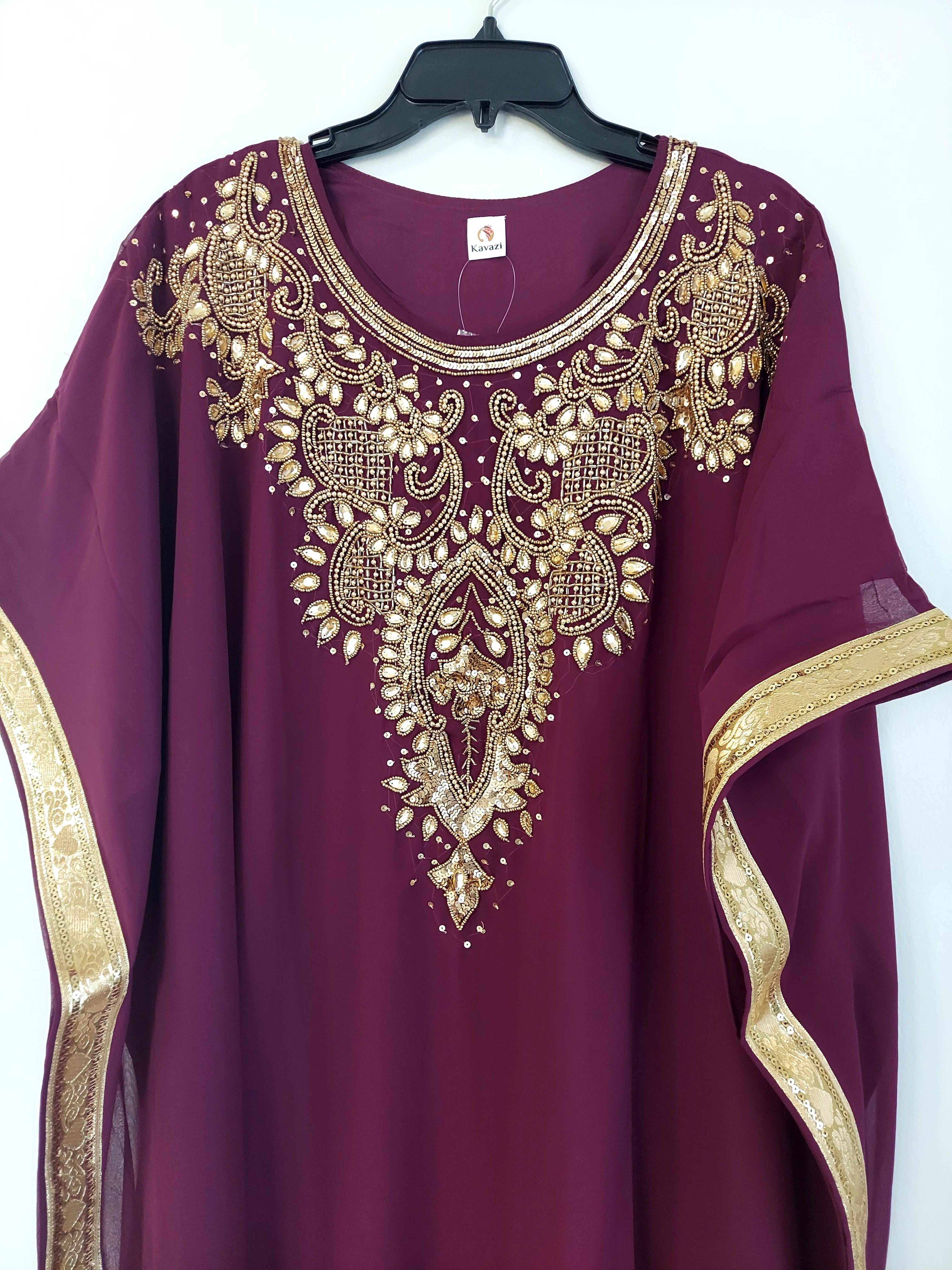 Beaded kaftan Dress With Gold Border