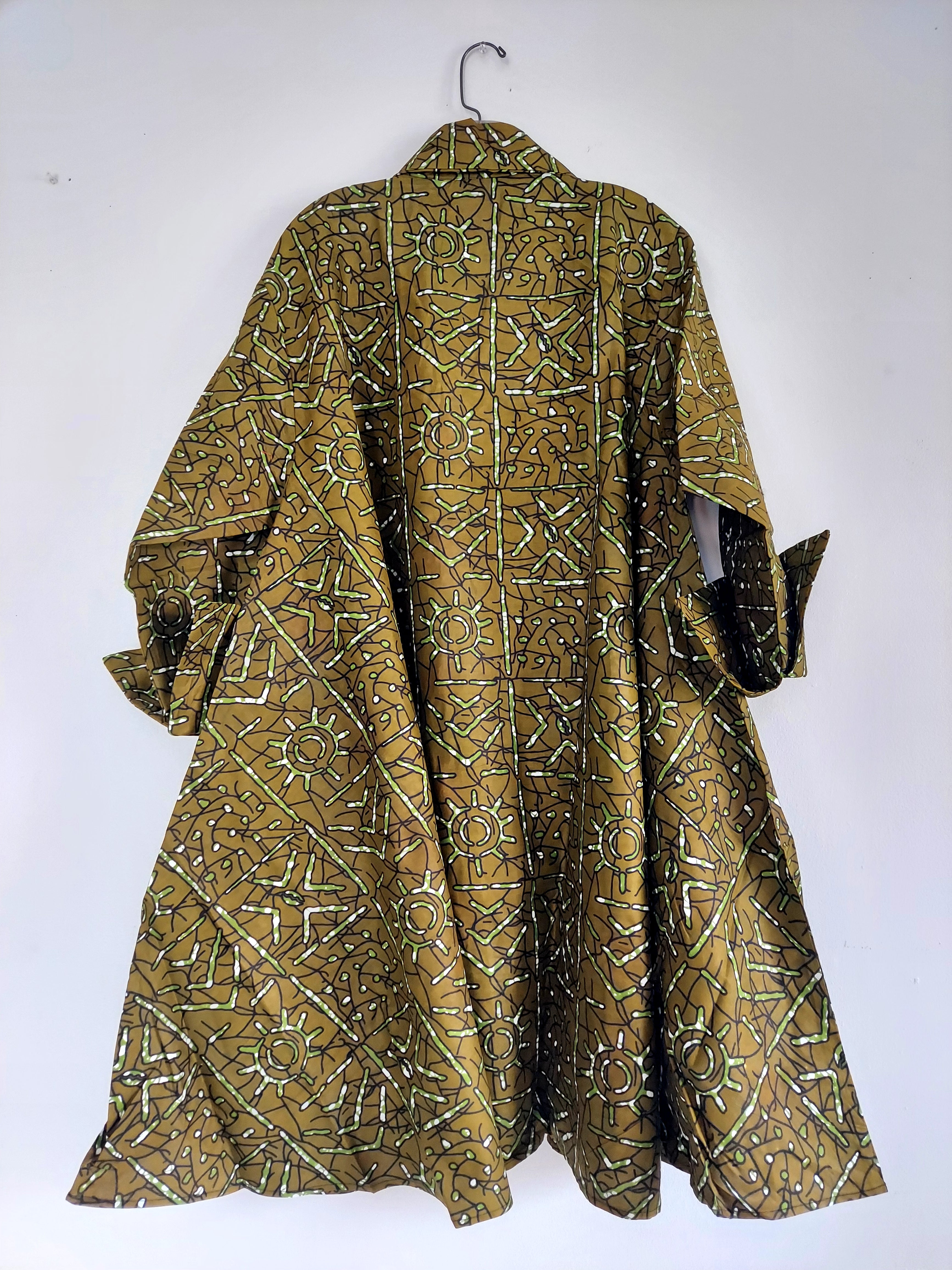 Cotton Swing Dress / Top Ankara Print Olive - DRS029