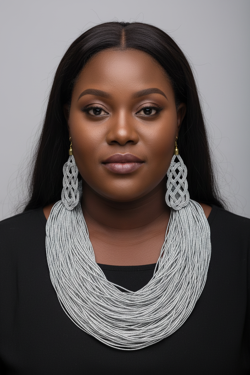 Rope Layered Necklace & Earrings Set Silver