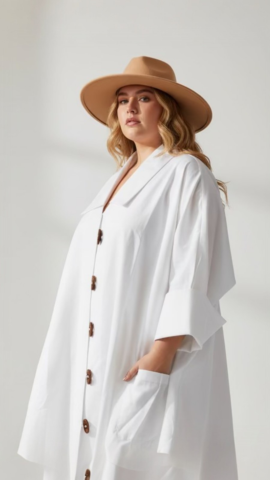 Cotton Swing Dress / Top  Wooden Buttons  White - DRS029S