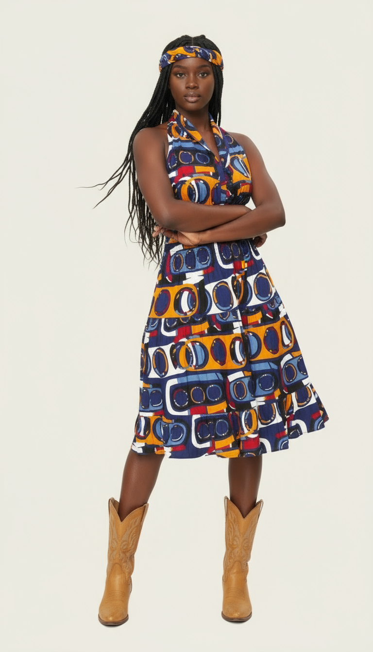 (Copy) 5006 - Woman's Mid-Length Smock Dress With Scarf