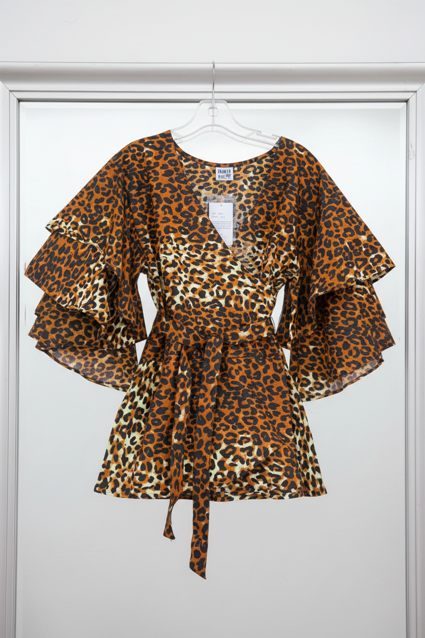 1203 - Wrap Blouse/Animal Print /Warm Tone