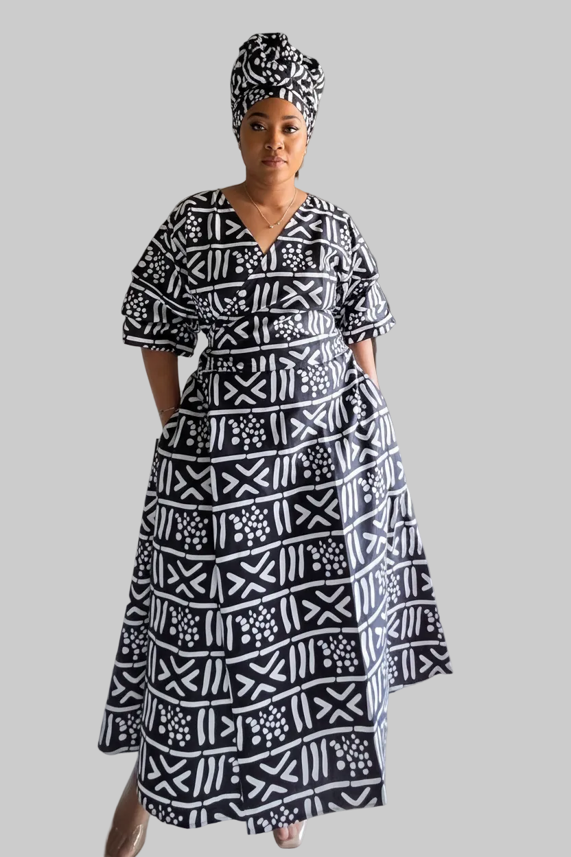 746 Wrap Dress With Puffed Sleeves Print 833