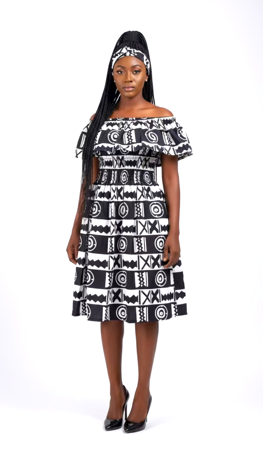 3014M- Middi  Dress - White/Black Print 65