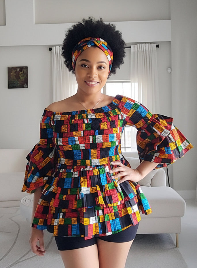 Ruffle Sleeves Peplum Blouse  019 G