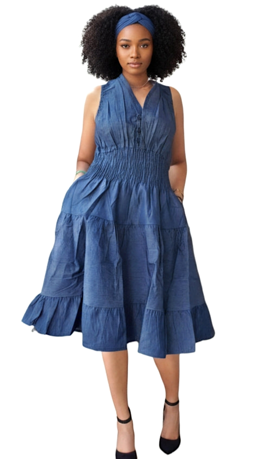 3028 Women Mid Length  Denim Dress