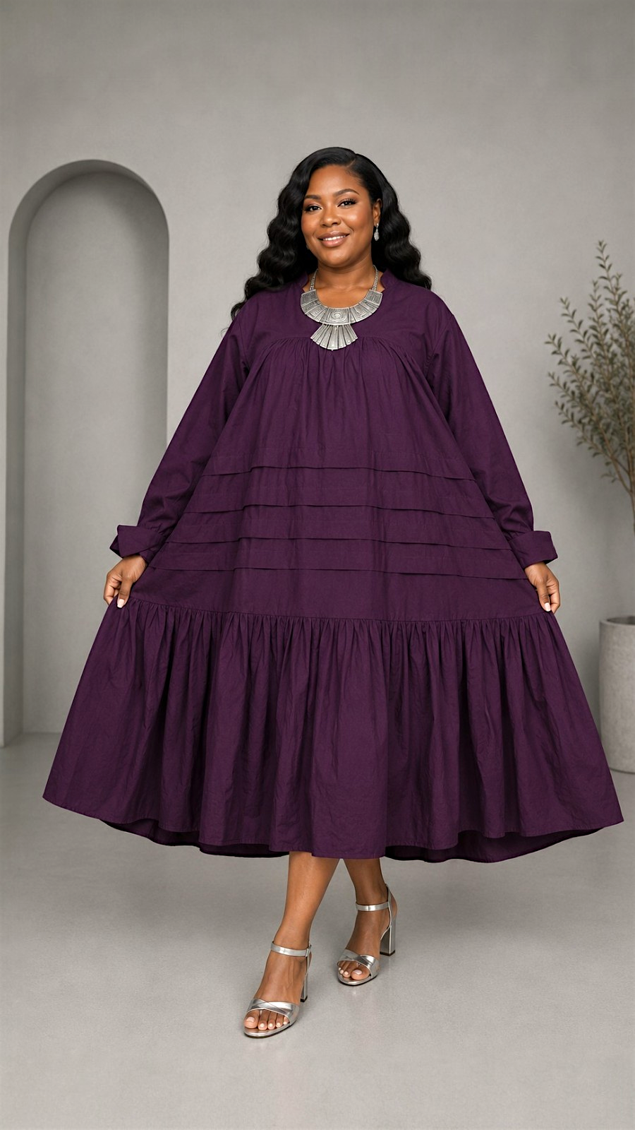 Midi  Solid Dress / Blouse - Purple 7580
