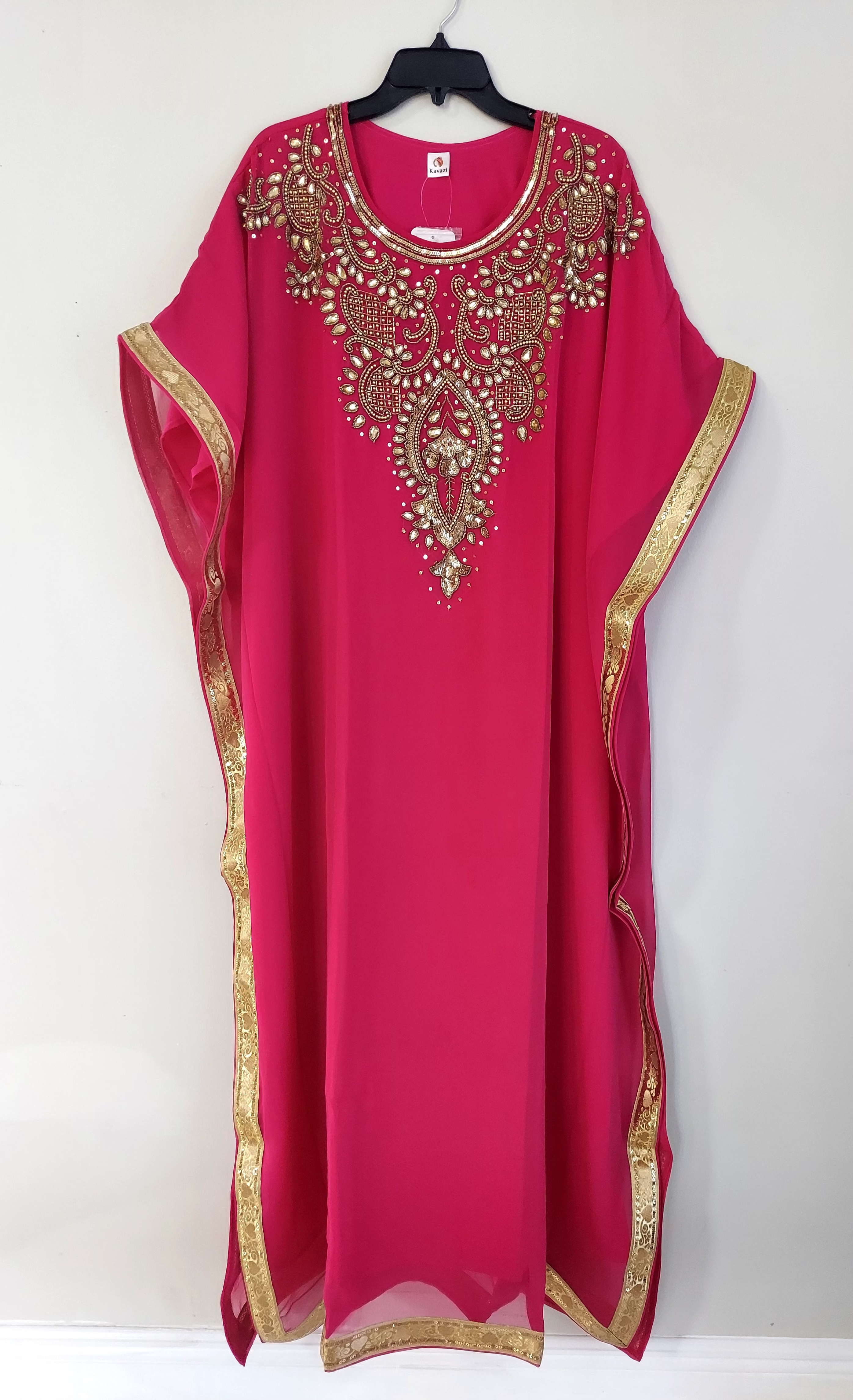 Beaded kaftan Dress With Gold Border