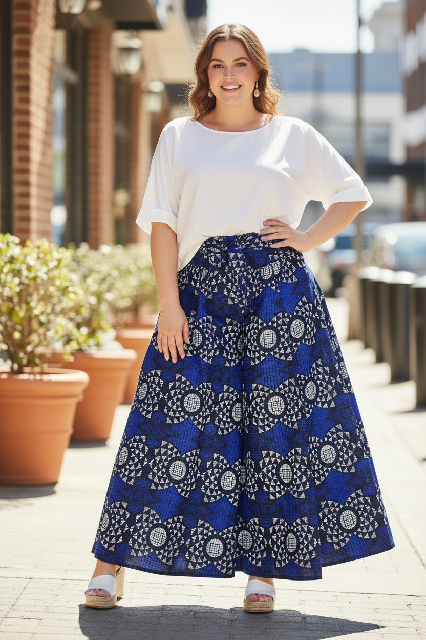 701 Women Palazzo Pant / Wide Leg Pant -Blue Print 64