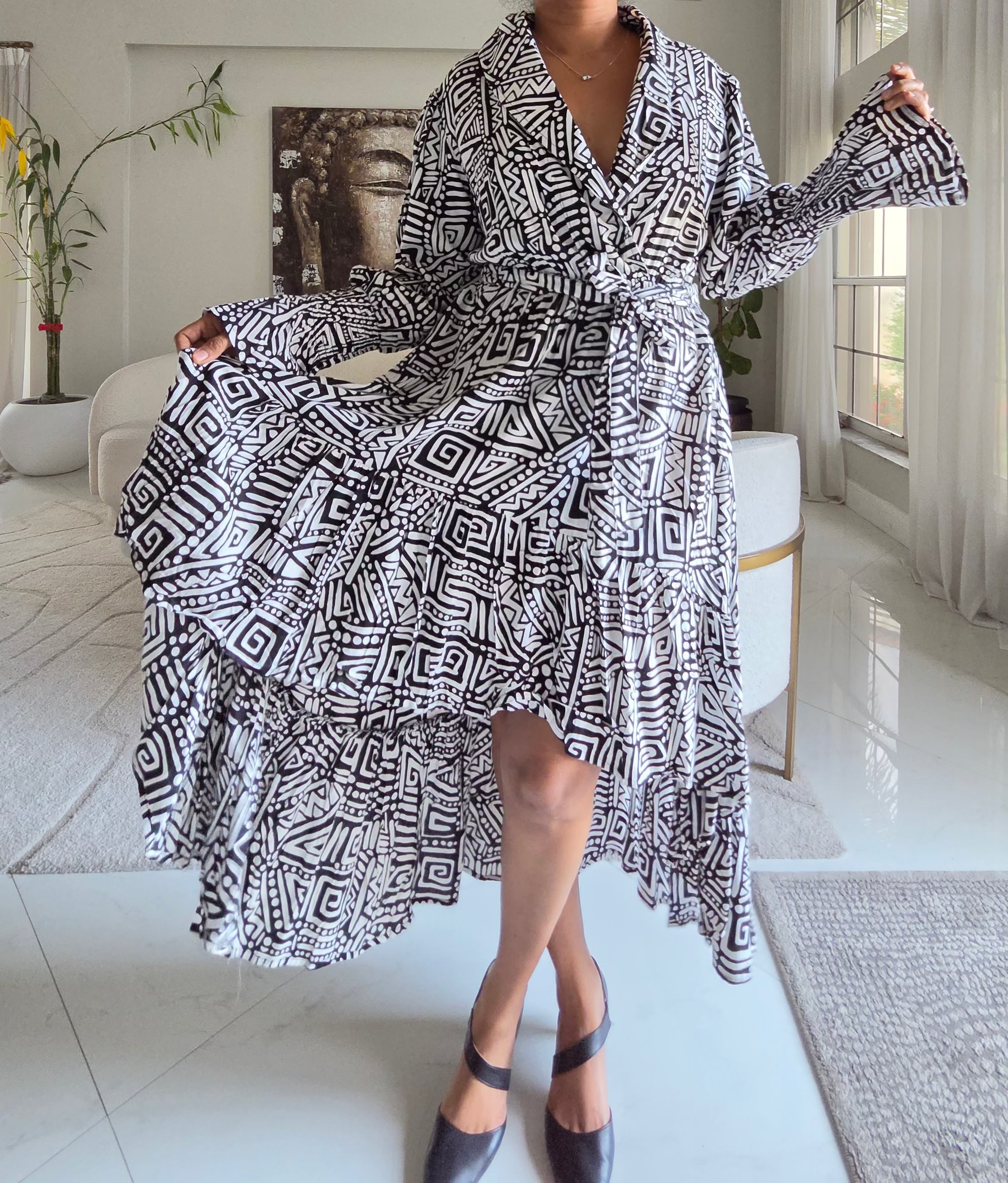 Monocrome Geometric High-Low Dress - 7632R