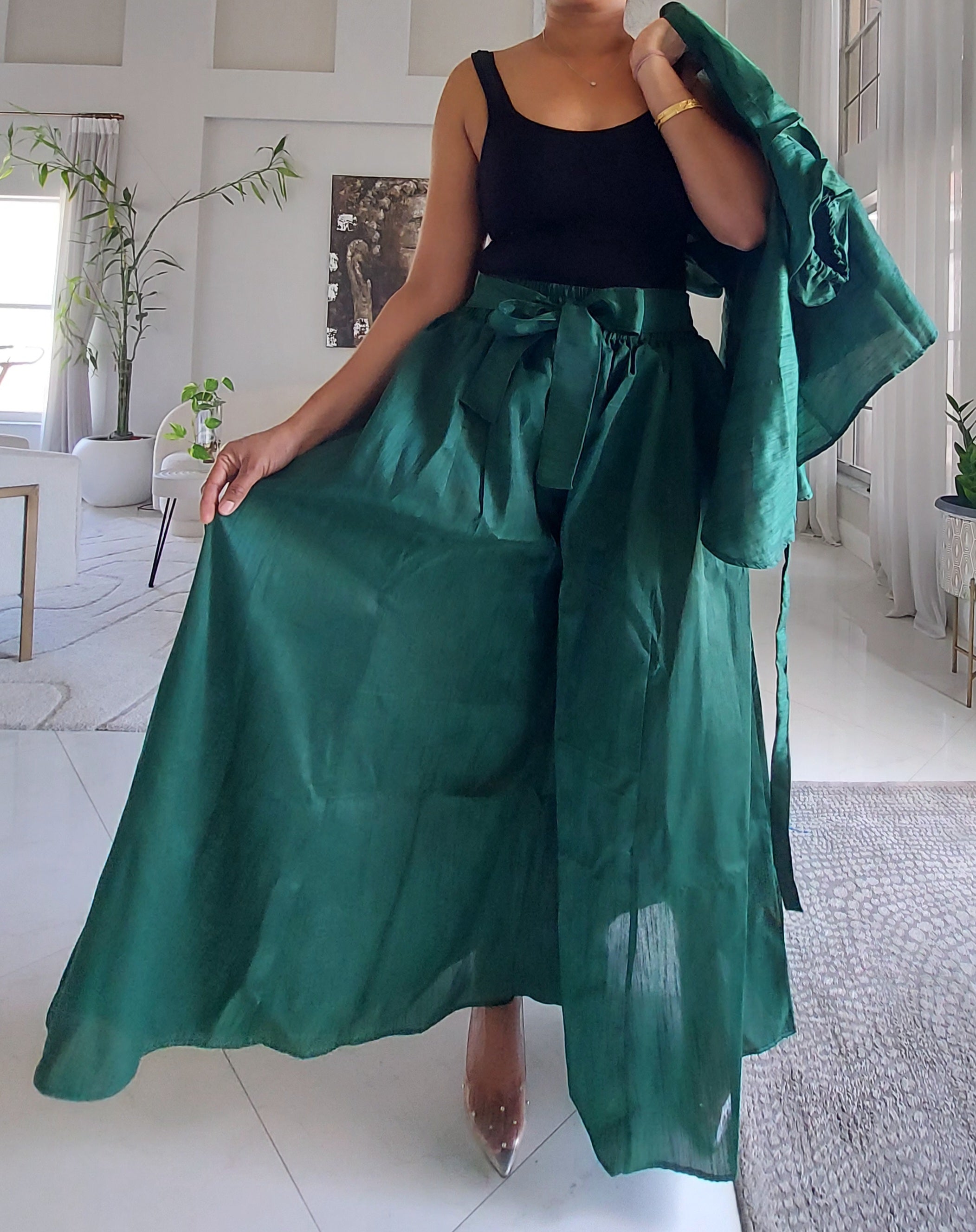 Faux Silk Palazzo Set - Green 4196