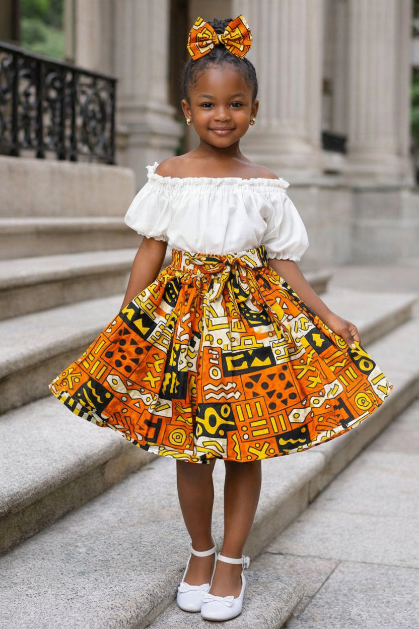 Little Girls Skirt & Head Bow Set-Kids Pumpkin K05