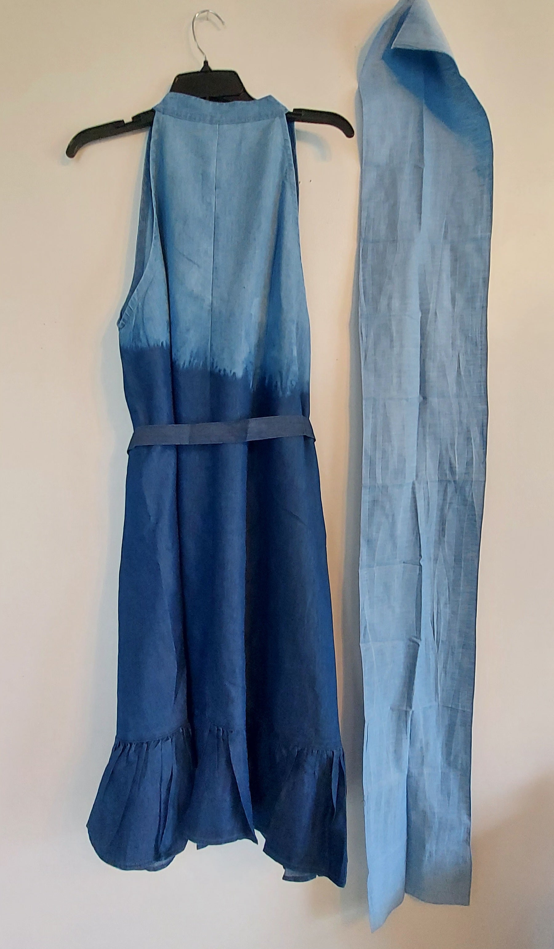 Haltered Neck Bottton Middi Dress 796 Two Tone  Denim